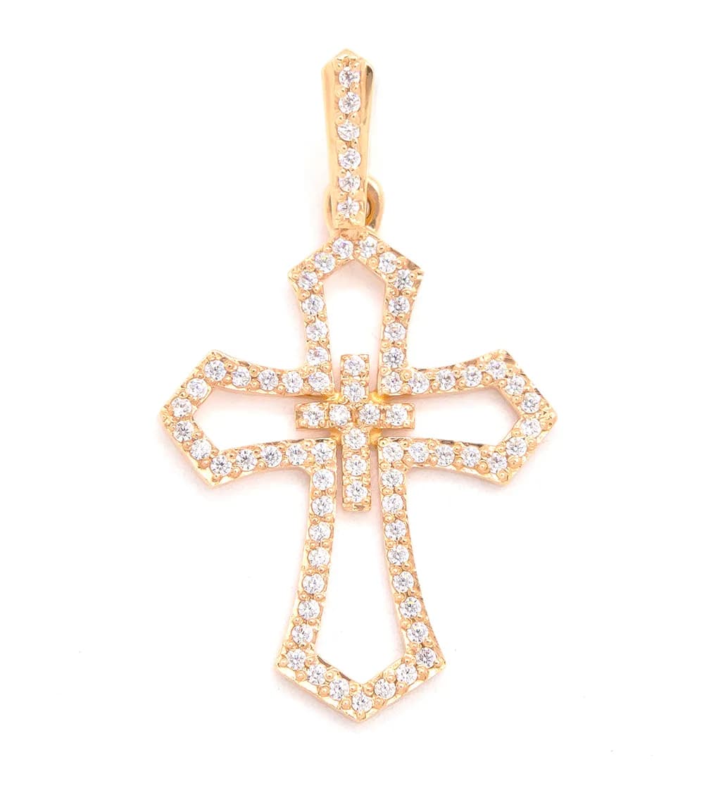 Хрестик з куб. цирконами з червого золота 165-0816