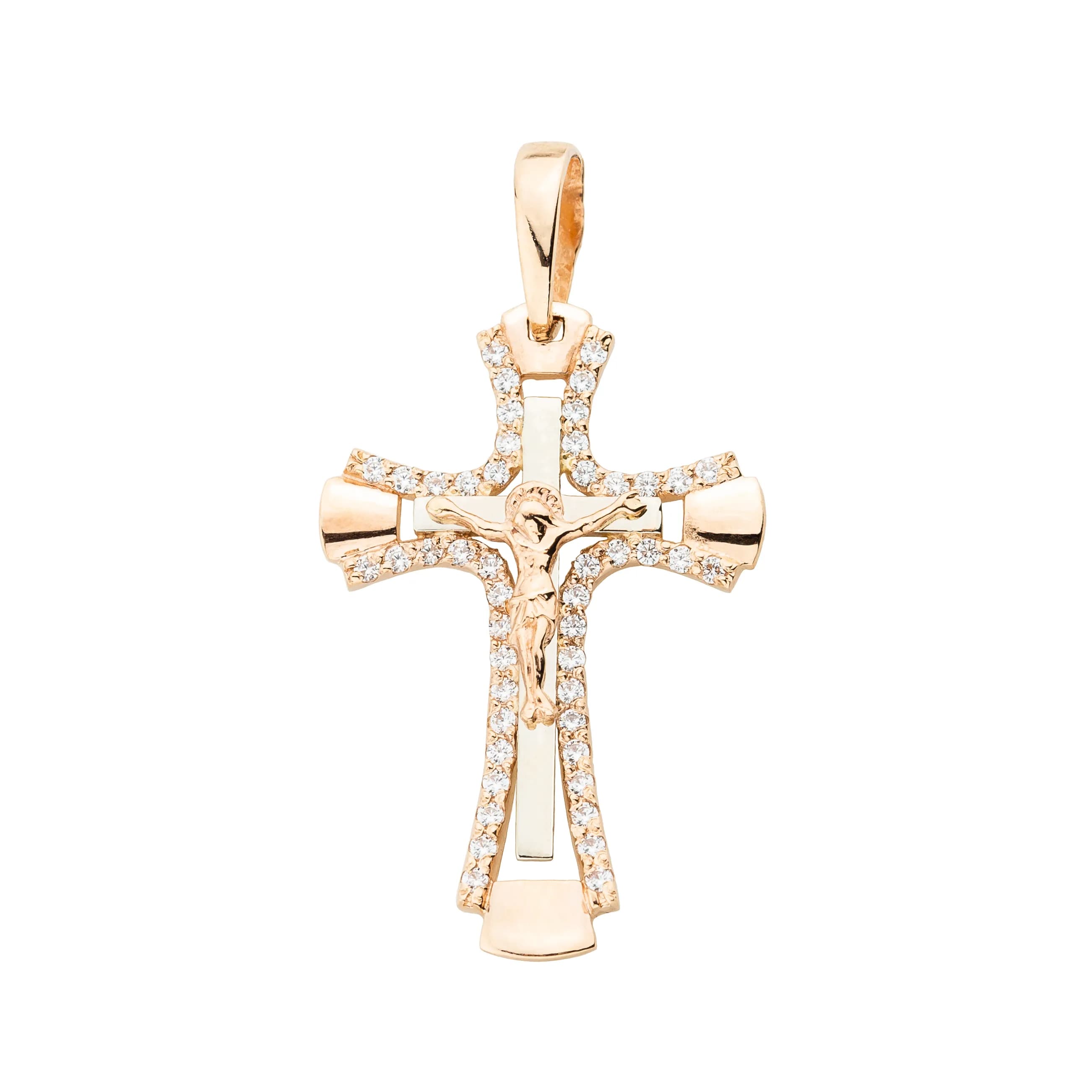 Хрестик з розп'яттям з комбінованого золота 365-0846