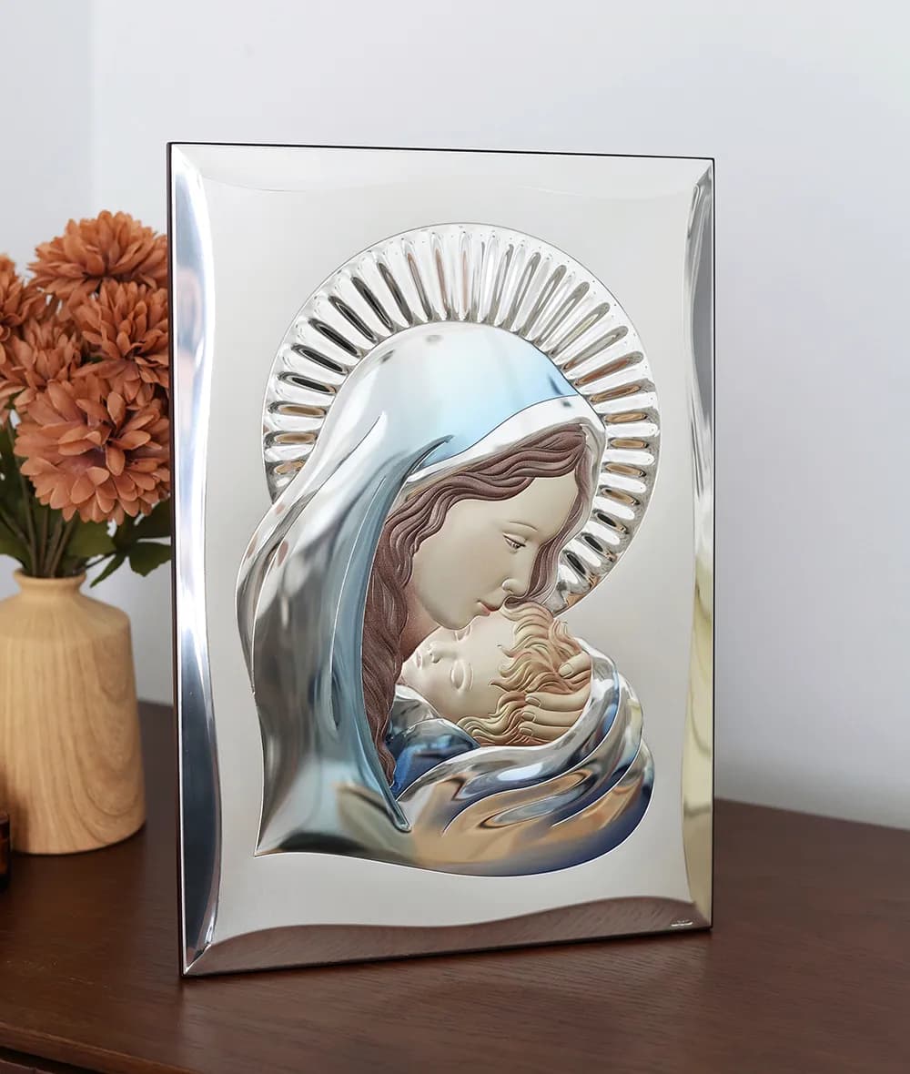 Ікона срібна Богородиця з дитям 81300 6L COL   (28x40)