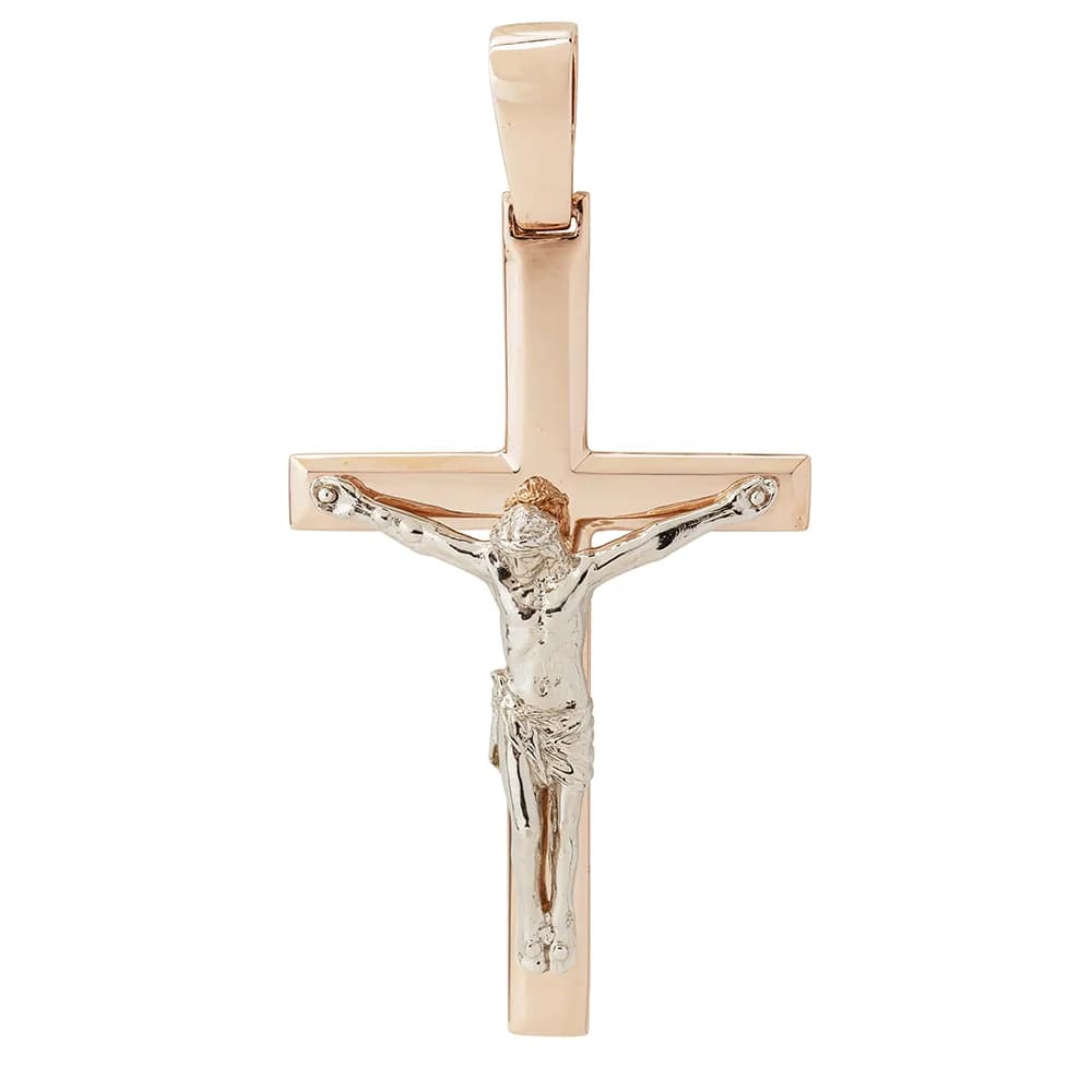 Хрестик з розп'яттям з комбінованого золота 305-0911