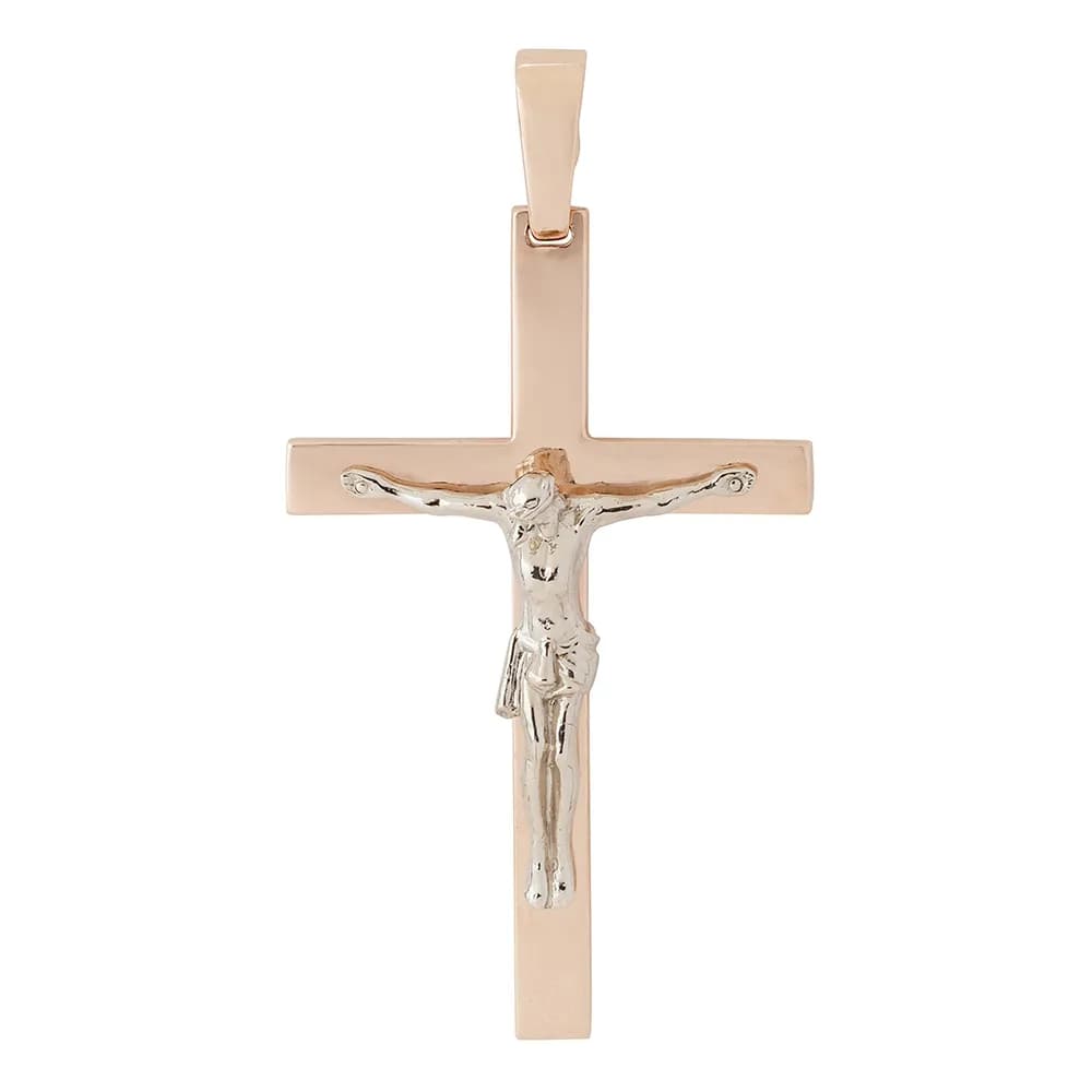 Хрестик з розп'яттям з комбінованого золота 305-0974