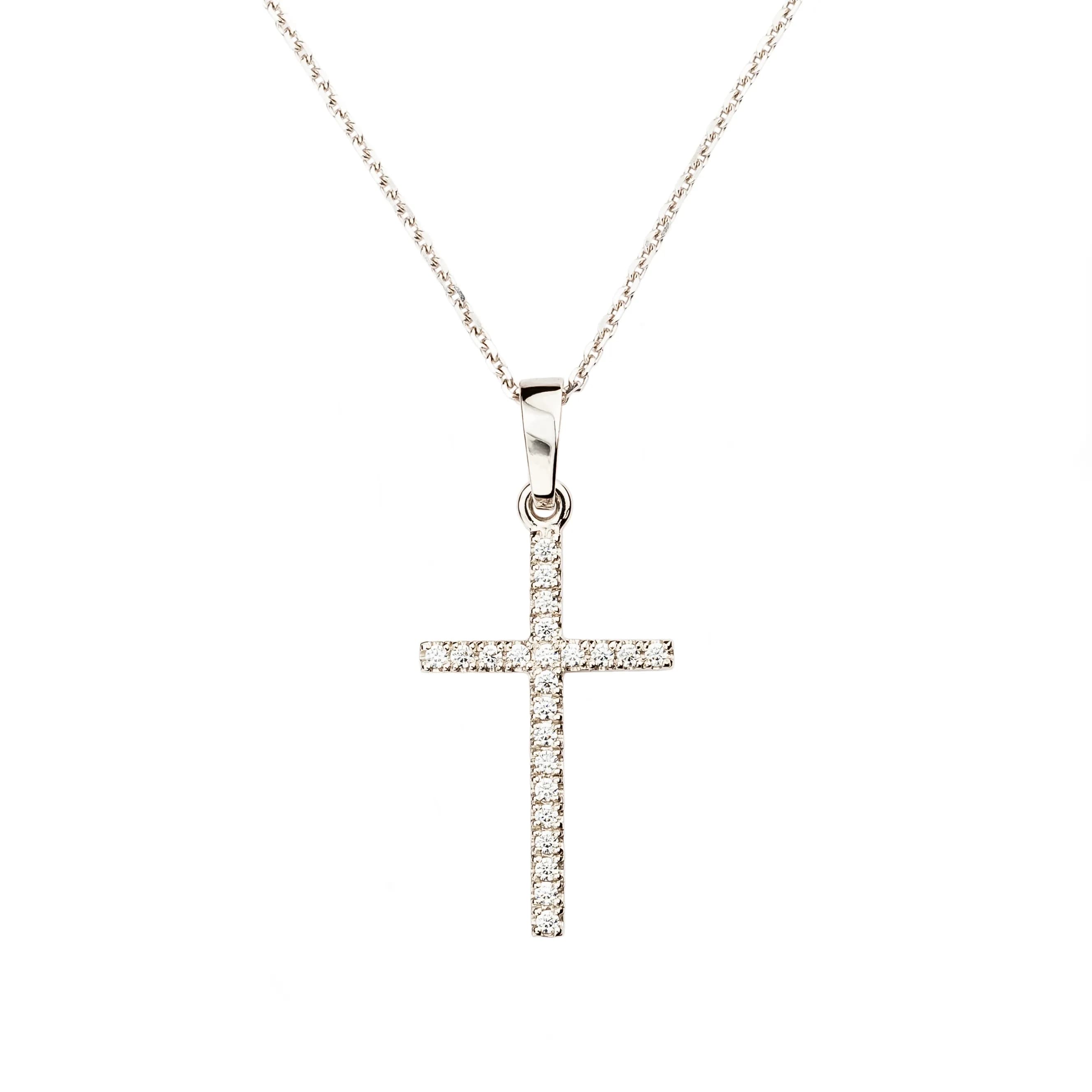 Хрестик з куб. цирконами з білого золота 265-0904