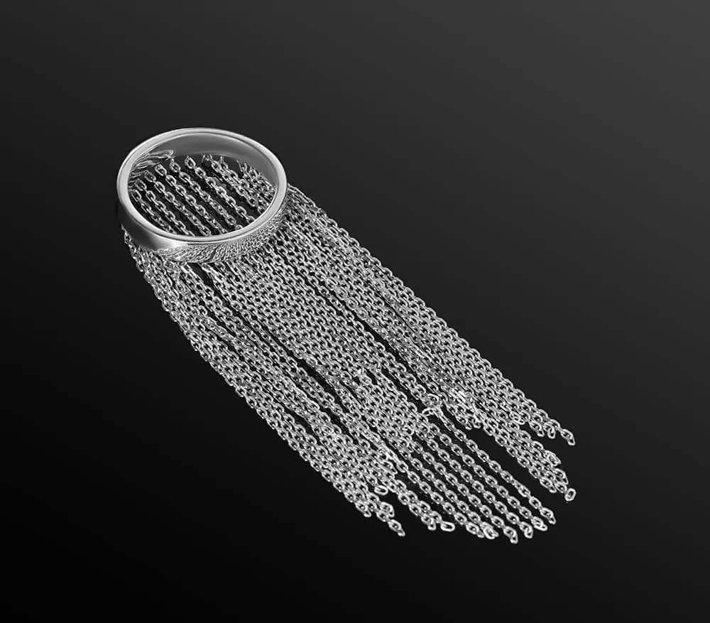 Перстень з ланцюжками з білого золото Ейфорія R2 (17,5)