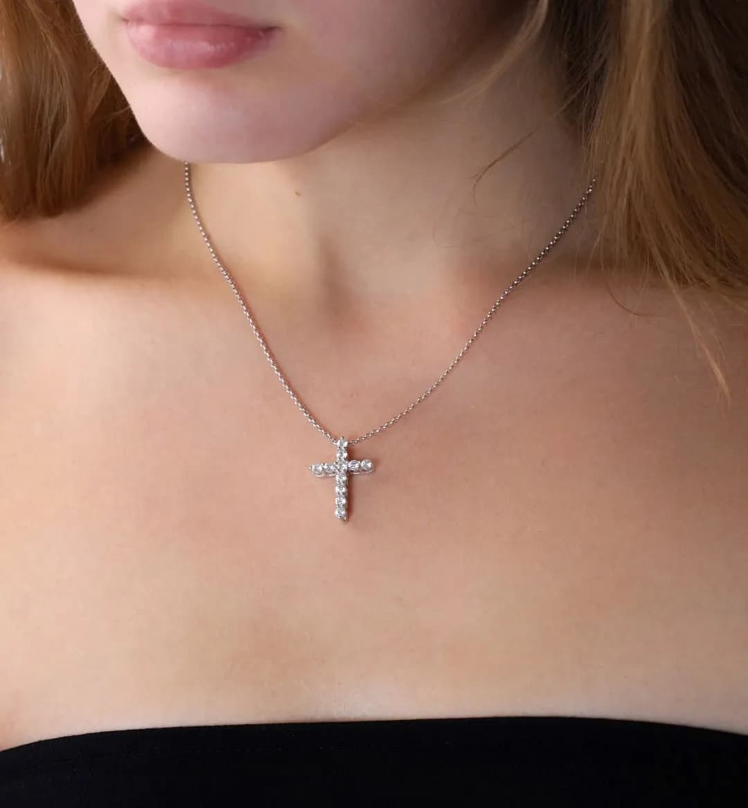 Хрестик з діамантами з білого золота Fashion P2 3,0