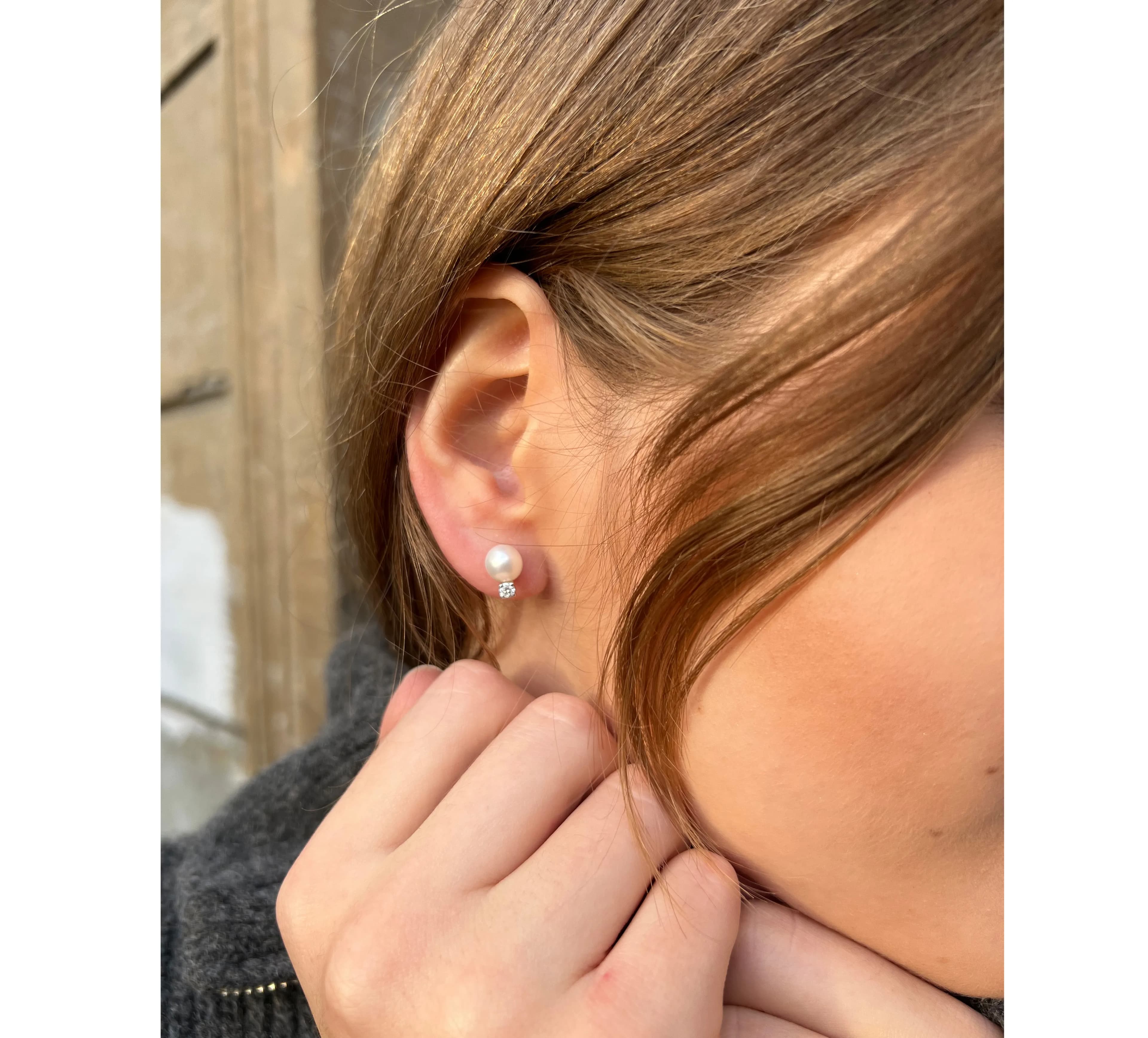 Сережки з перлинами та діамантами "Міддлтон" з білого золота