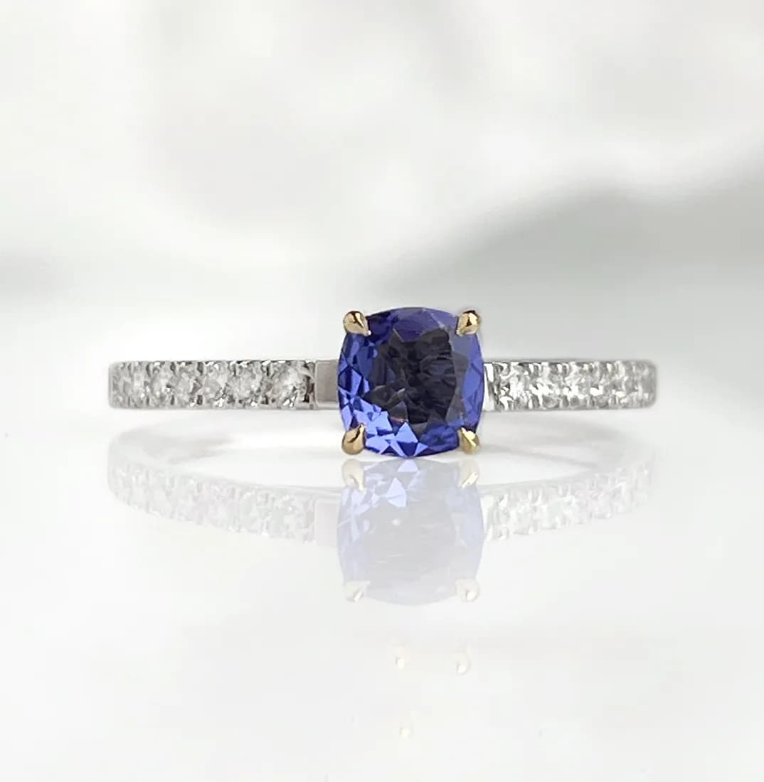 Каблучка з сапфіром та діамантами "Вечірнє сонце" 18k