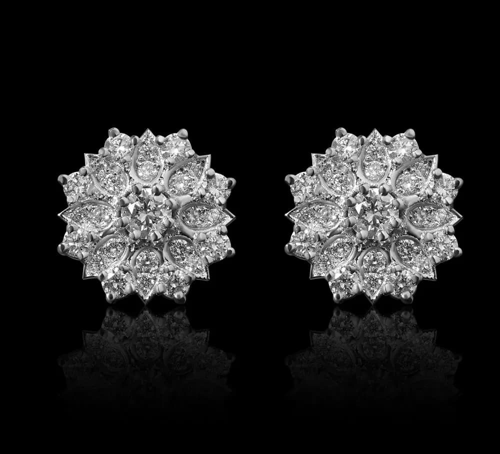 Сережки з діамантами з білого золота Цвіт Лотоса E22