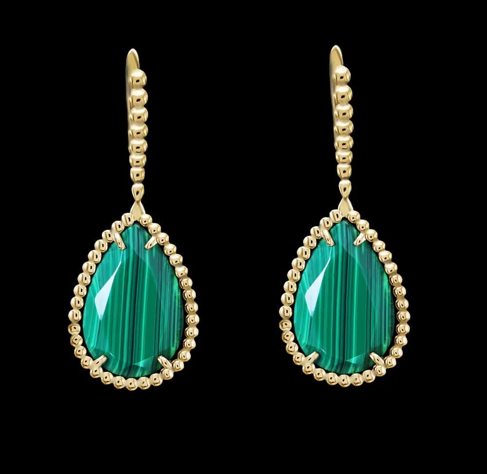 Сережки з малахітом з жовтого золота "Bohemia L"