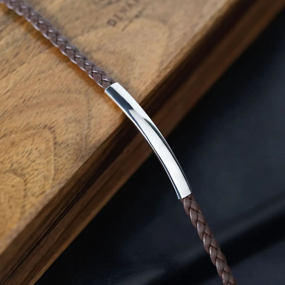 Шкіряний браслет зі срібними вставками BLDXU-150