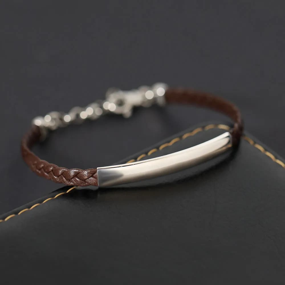 Шкіряний браслет зі срібними вставками BLDXU-150