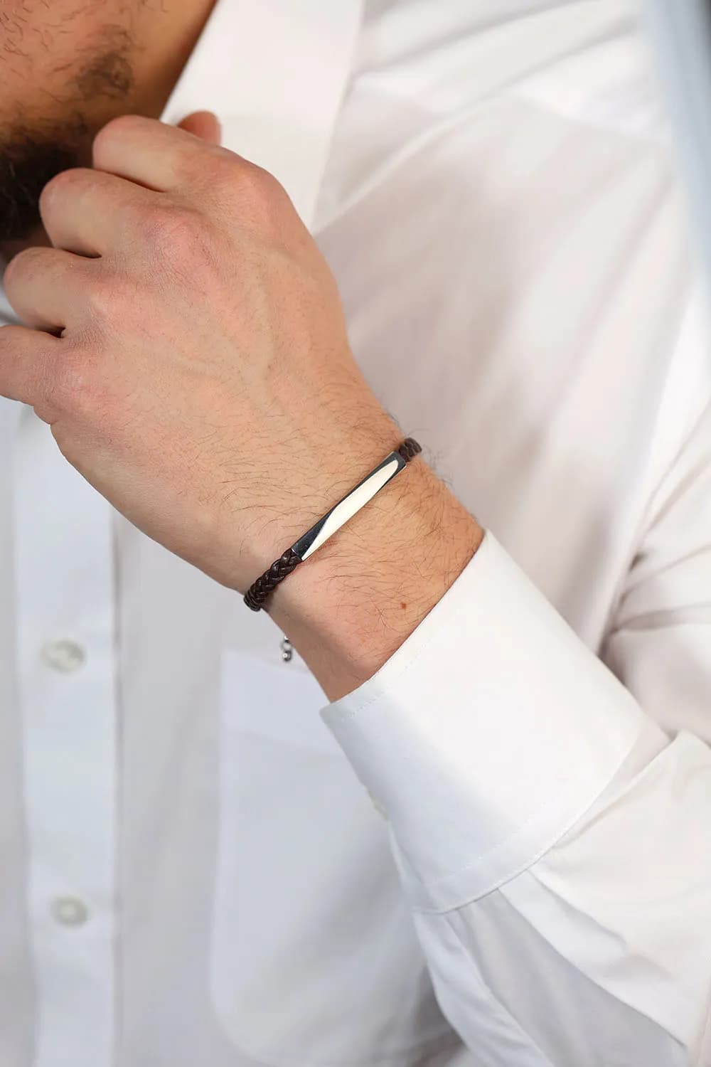 Шкіряний браслет зі срібними вставками BLDXU-150