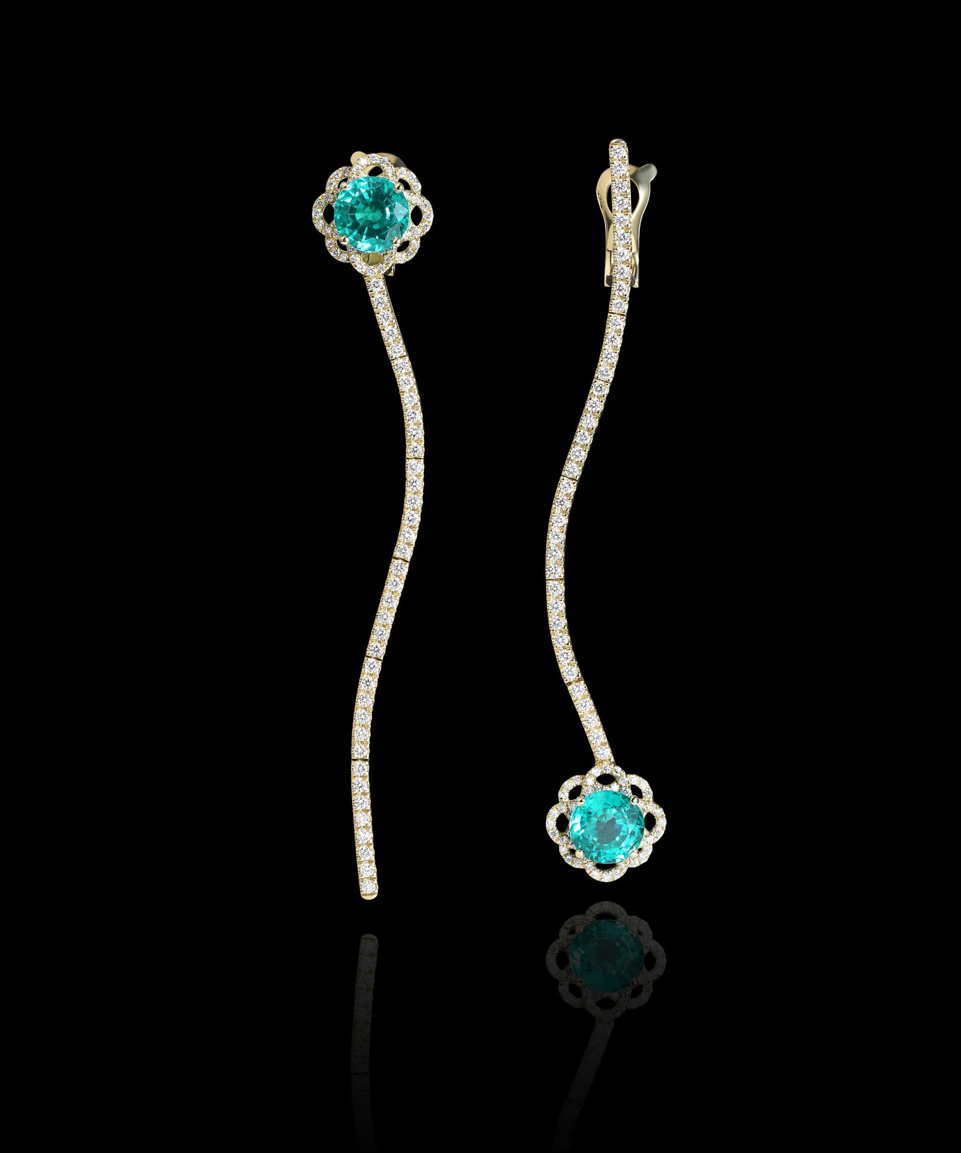 Сережки з параїба турмалін з жовтого золота "Sacred flowers" E42 paraib