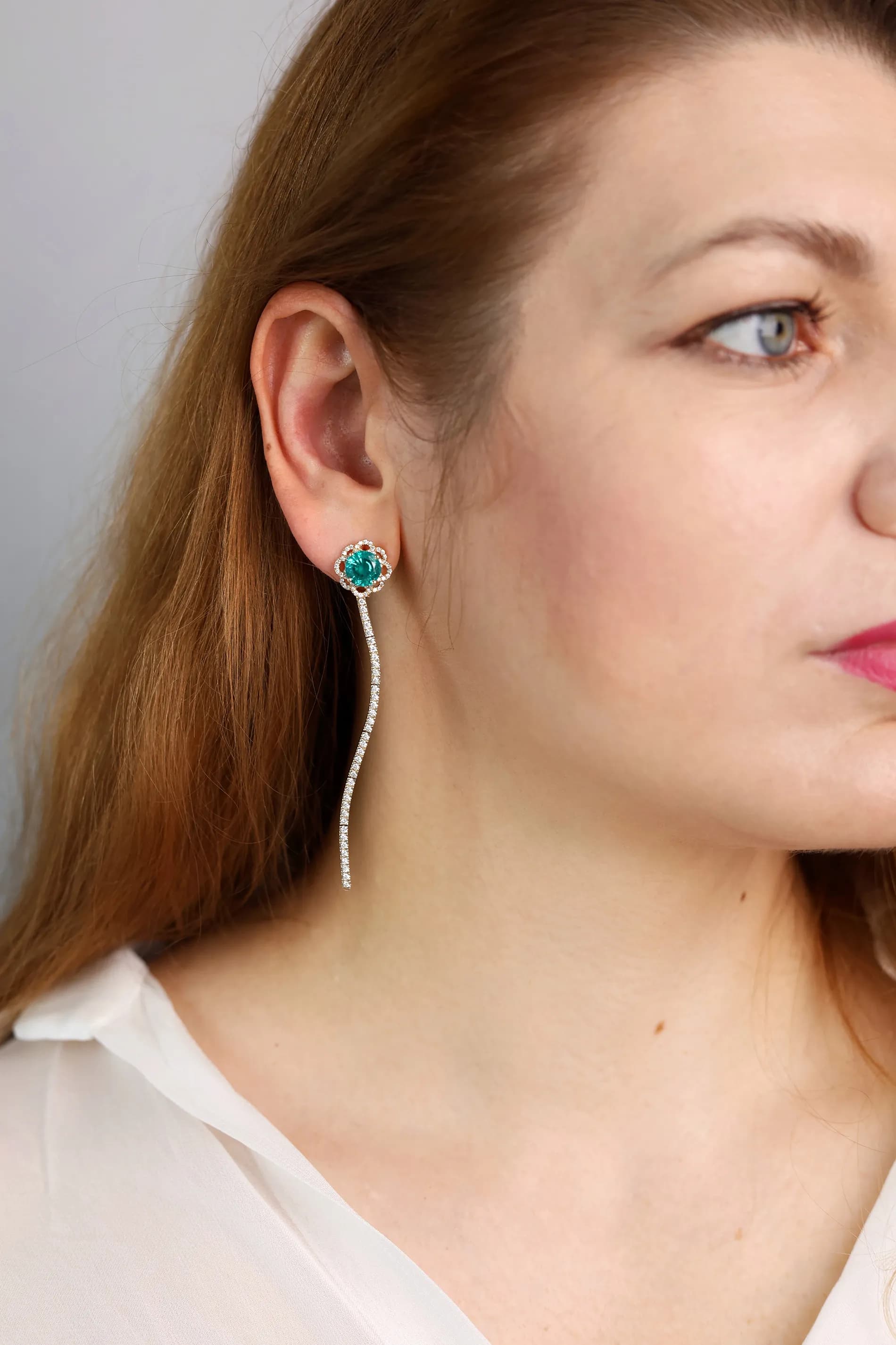 Сережки з параїба турмалін з жовтого золота "Sacred flowers" E42 paraib