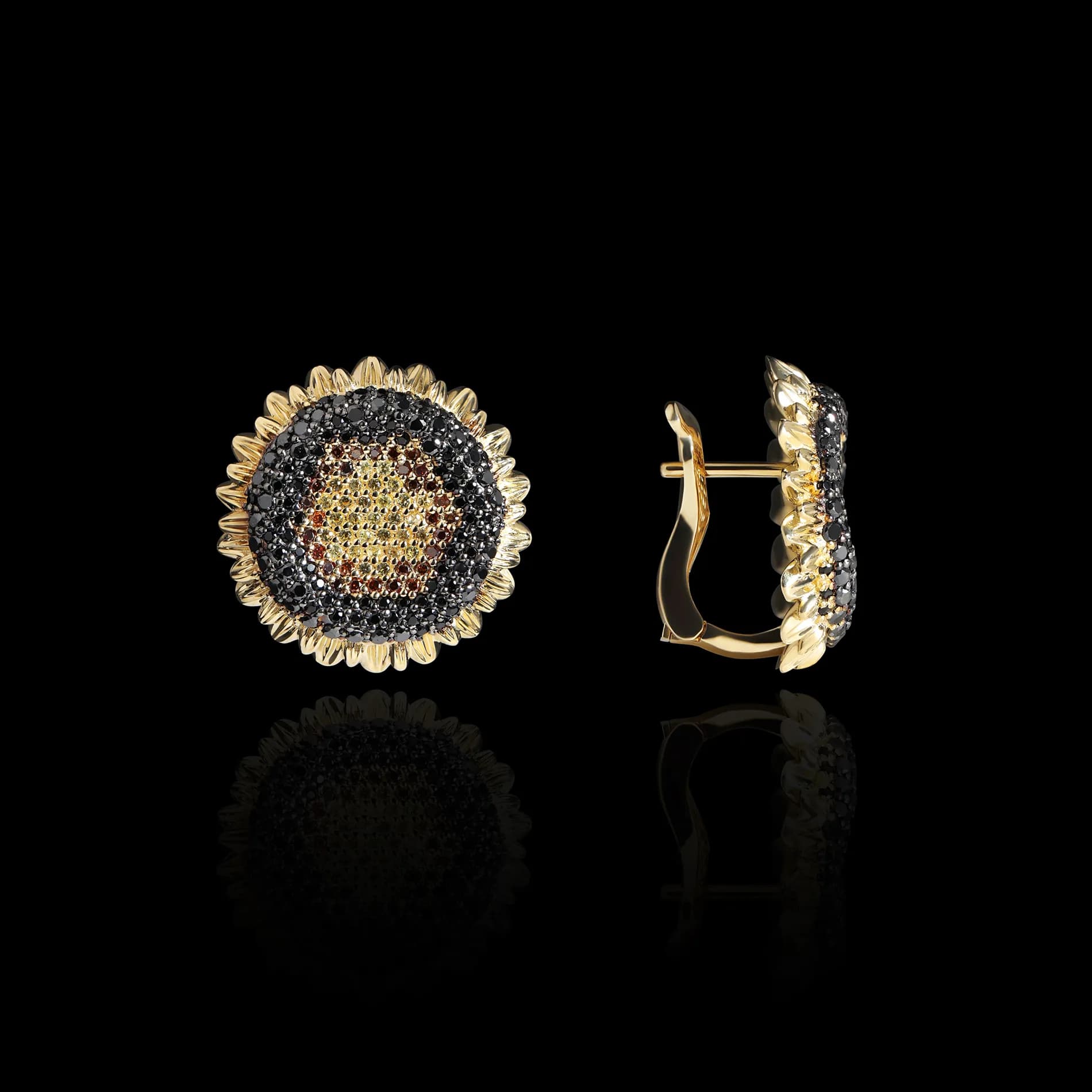 Сережки "квітучий соняшник" E41 з жовтого золота