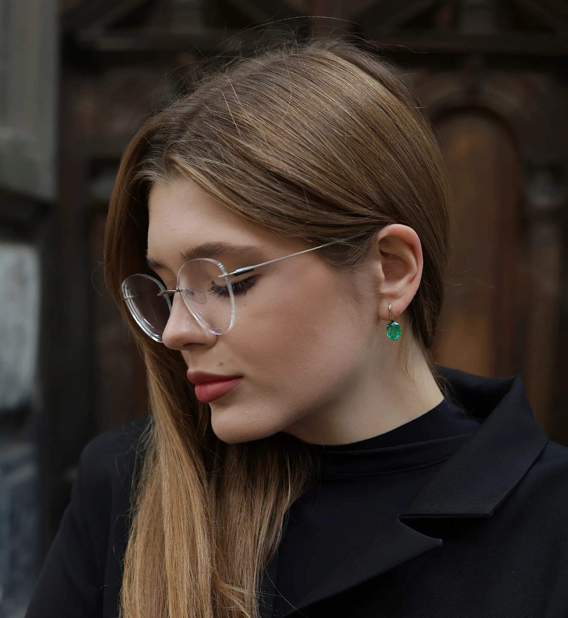 Сережки зі смарагдами з жовтого золота Antique Em E4 18k