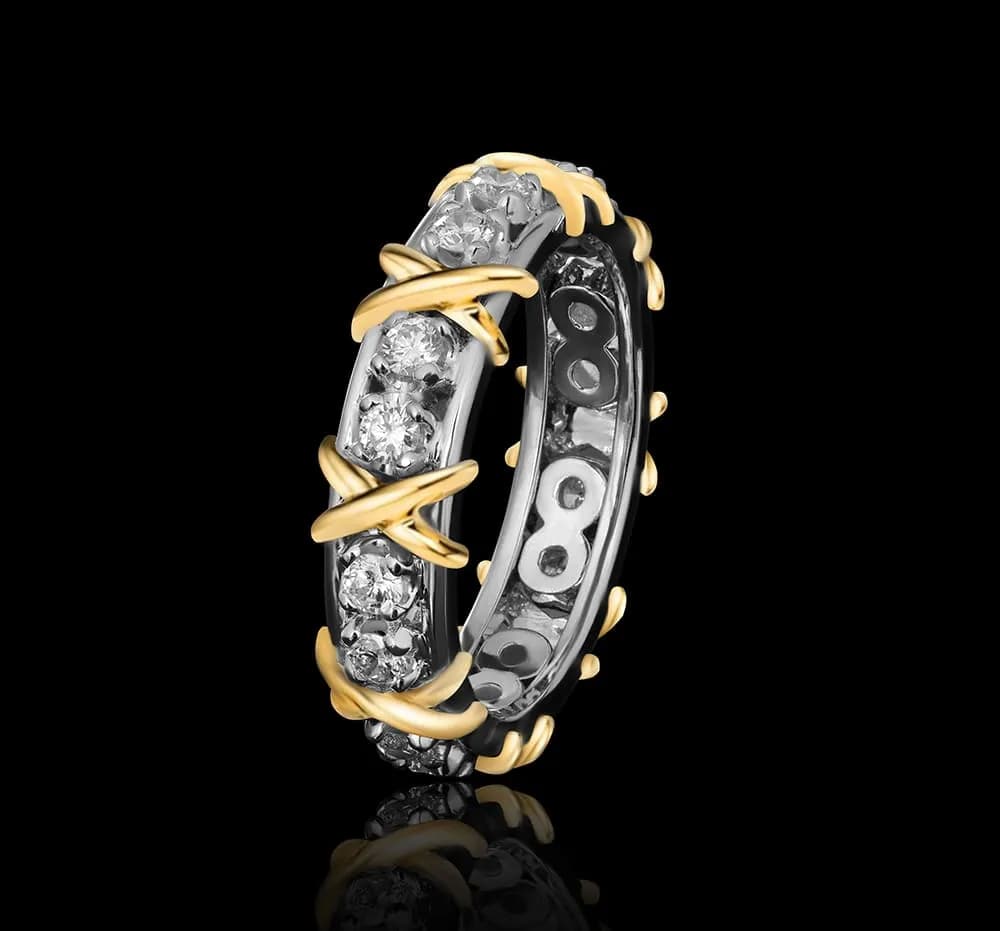 Перстень з діамантами "Criss-cross" з комбінованого золота R42 d-2,3 mm