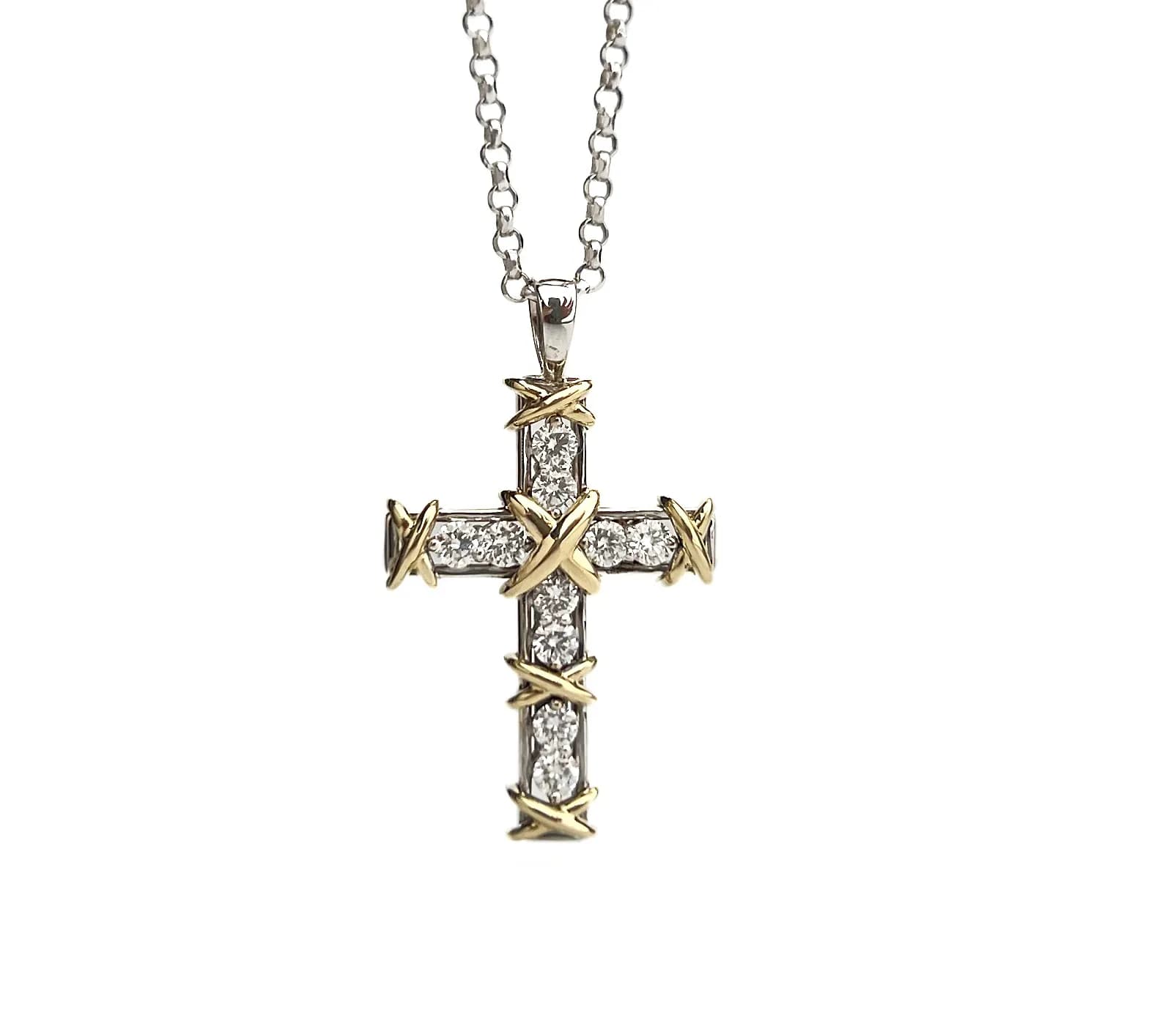 Хрестик з діамантами "Criss Cross" з комбінованого золота