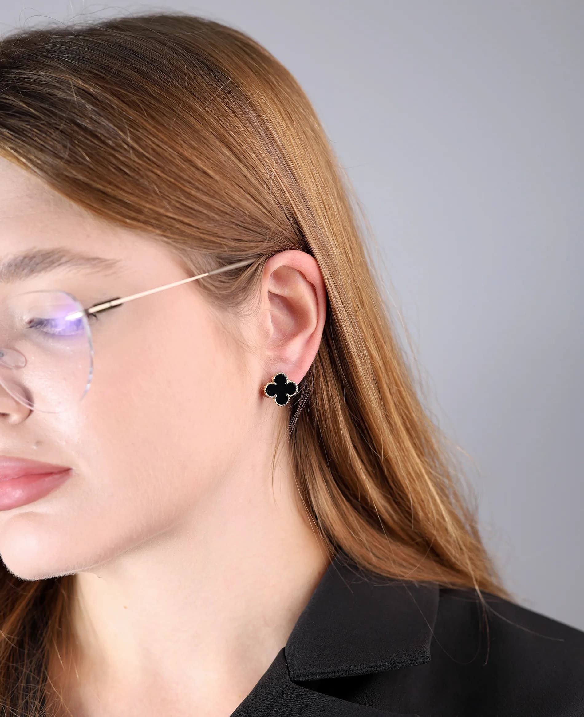 Золоті сережки з агатом з жовтого золота Венеціанська Ніч E4 13mm