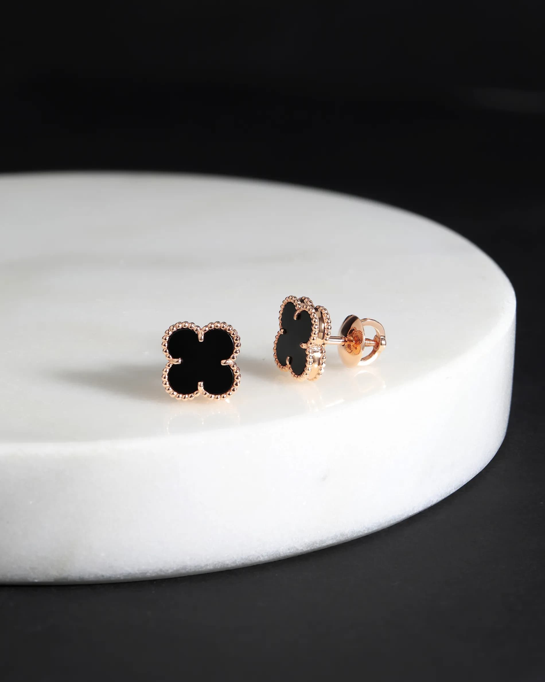 Золоті сережки з агатом в червоному золоті Венеціанська Ніч E1 10mm