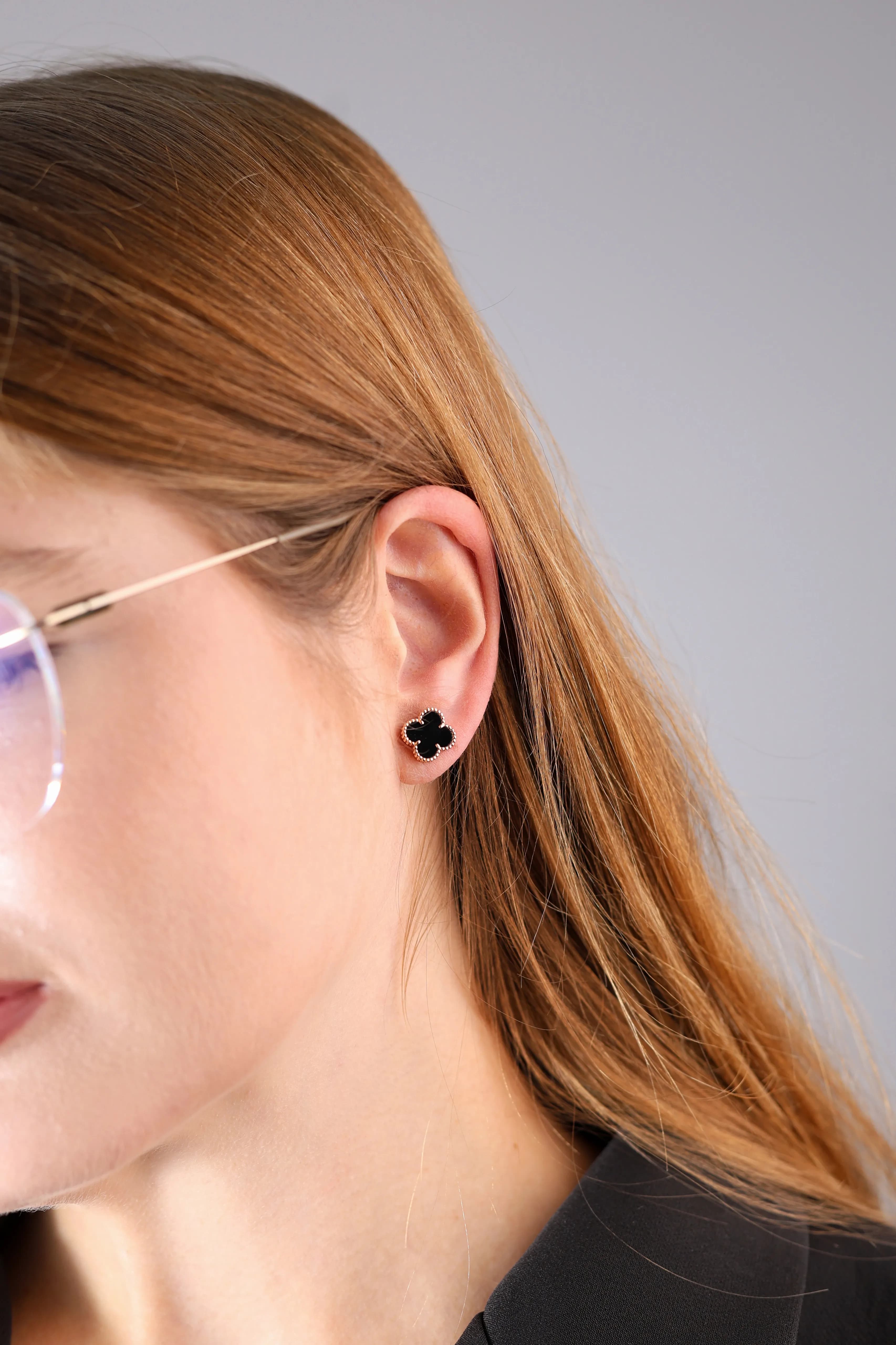 Золоті сережки з агатом в червоному золоті Венеціанська Ніч E1 10mm