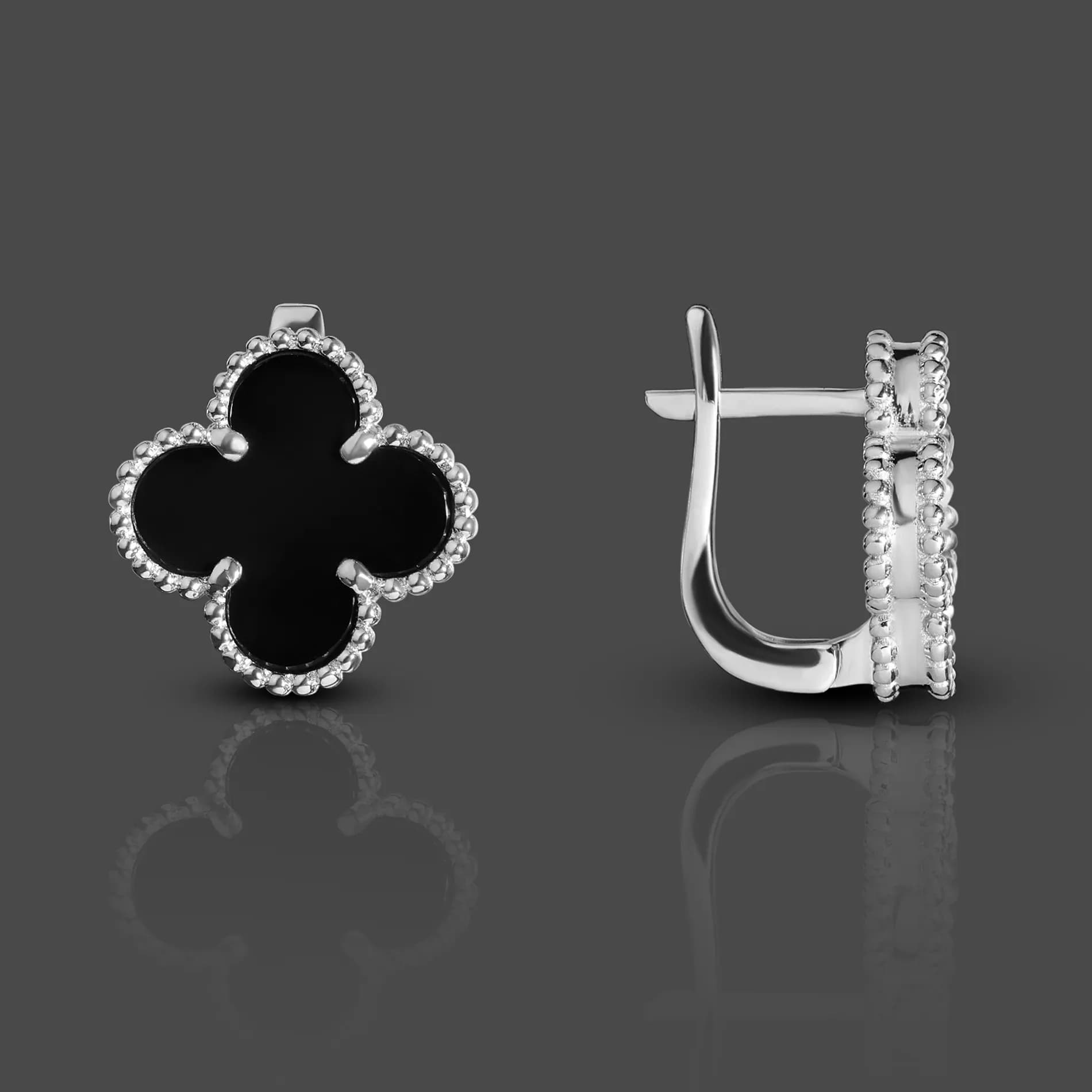 Золоті сережки з агатом з білого золота Венеціанська Ніч E2 13mm