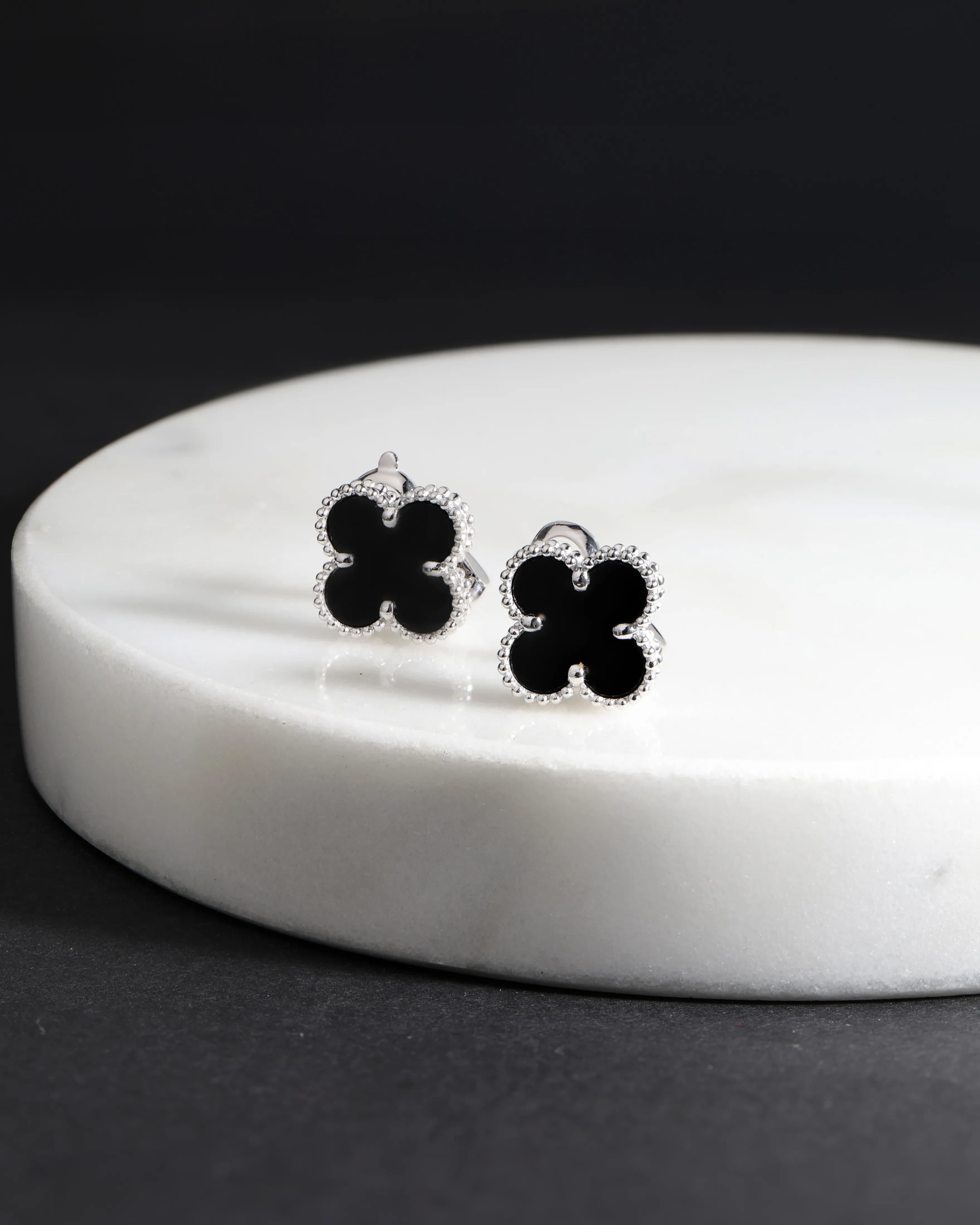 Золоті сережки з агатом з білого золота Венеціанська Ніч E2 13mm