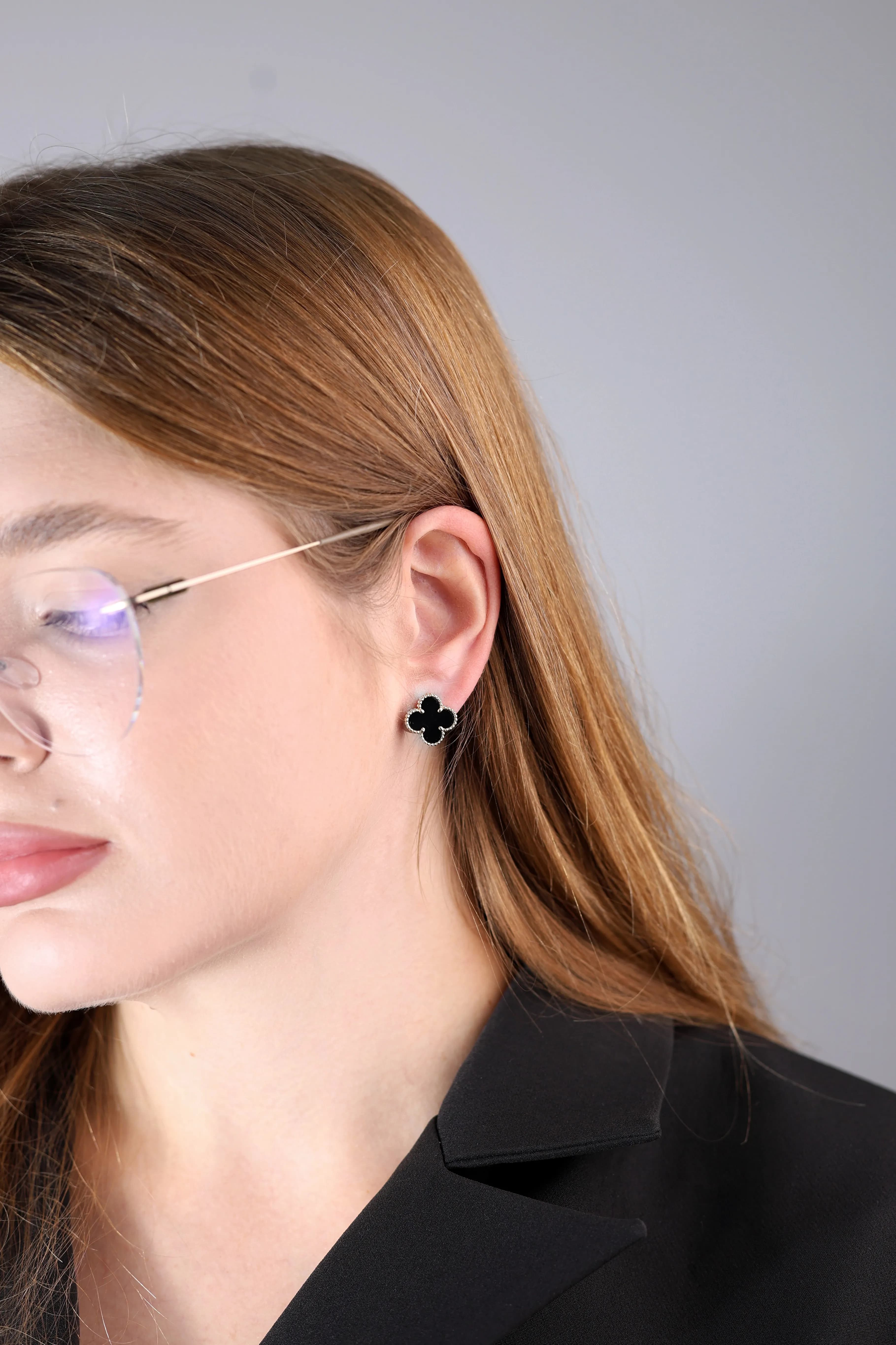 Золоті сережки з агатом з білого золота Венеціанська Ніч E2 13mm