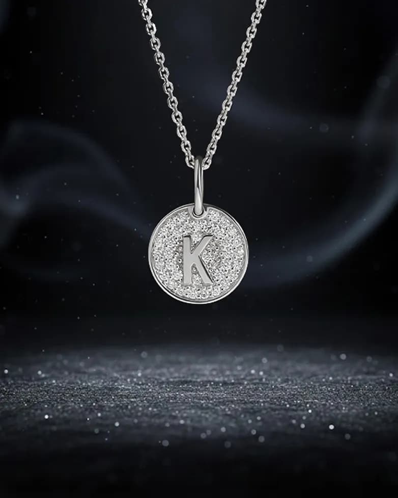 Підвіска з літерою "К" з діамантами з білого золота
