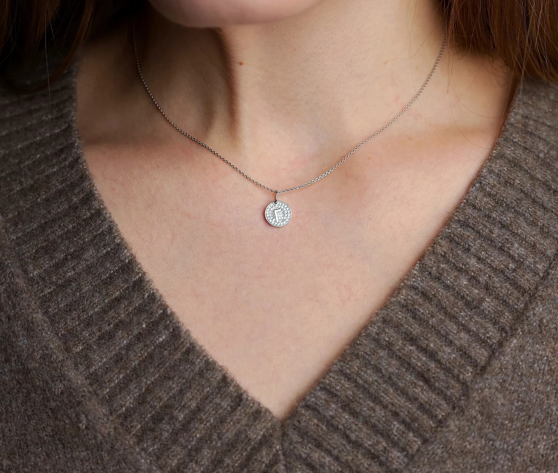 Підвіска з літерою "Г" з діамантами з білого золота