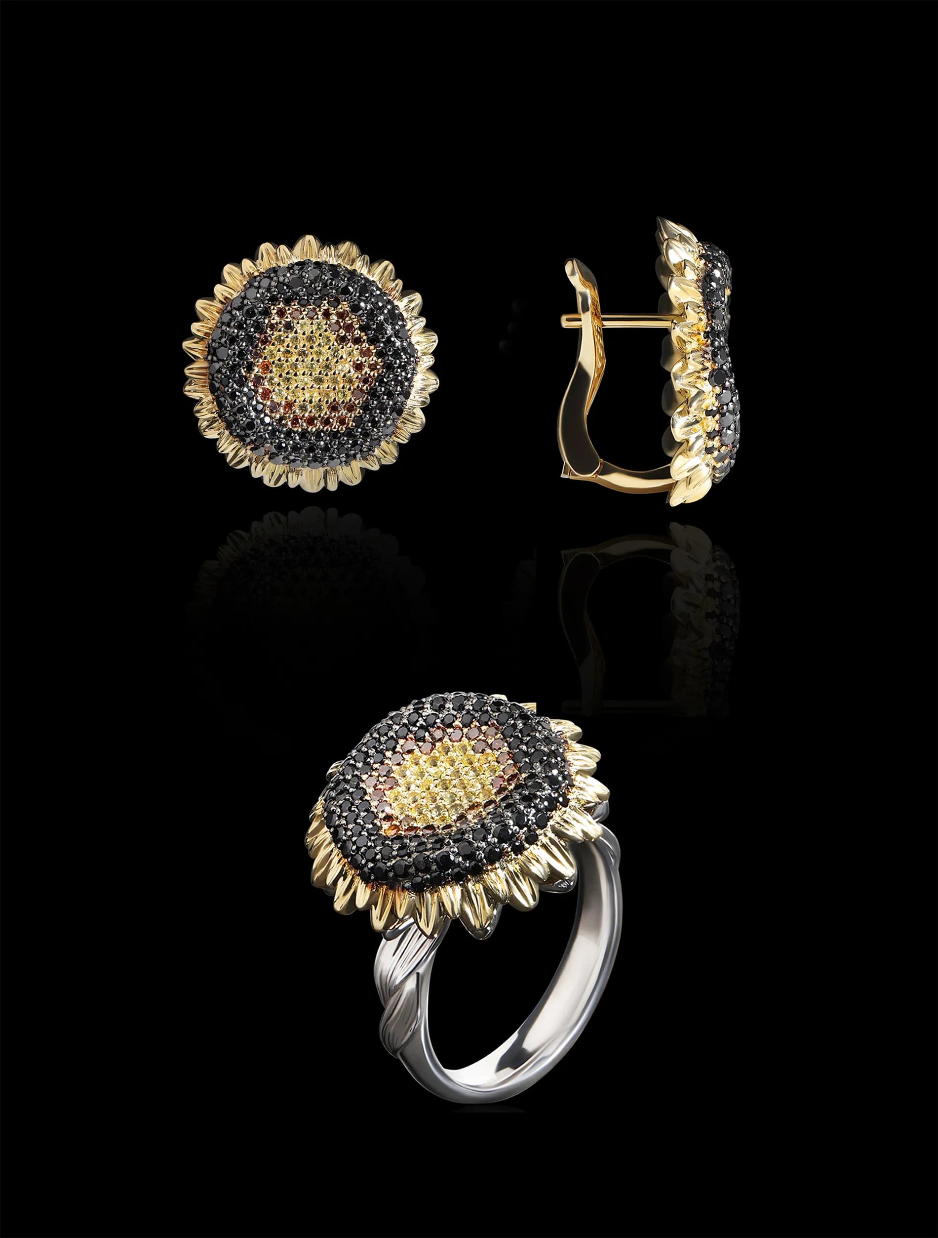 Сережки "квітучий соняшник" E41 з жовтого золота