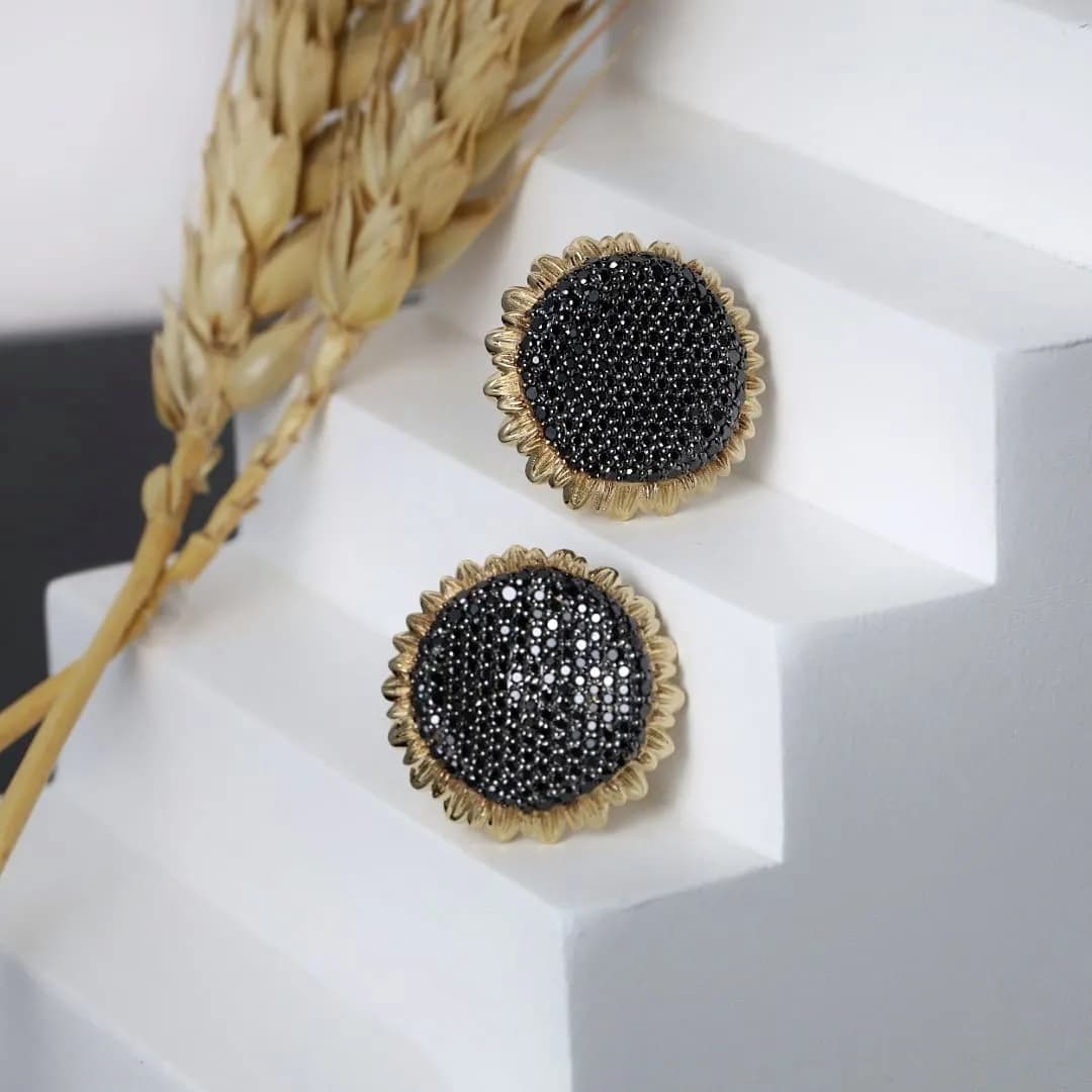 Сережки "Соняхи" з жовтого золота E41 spinel