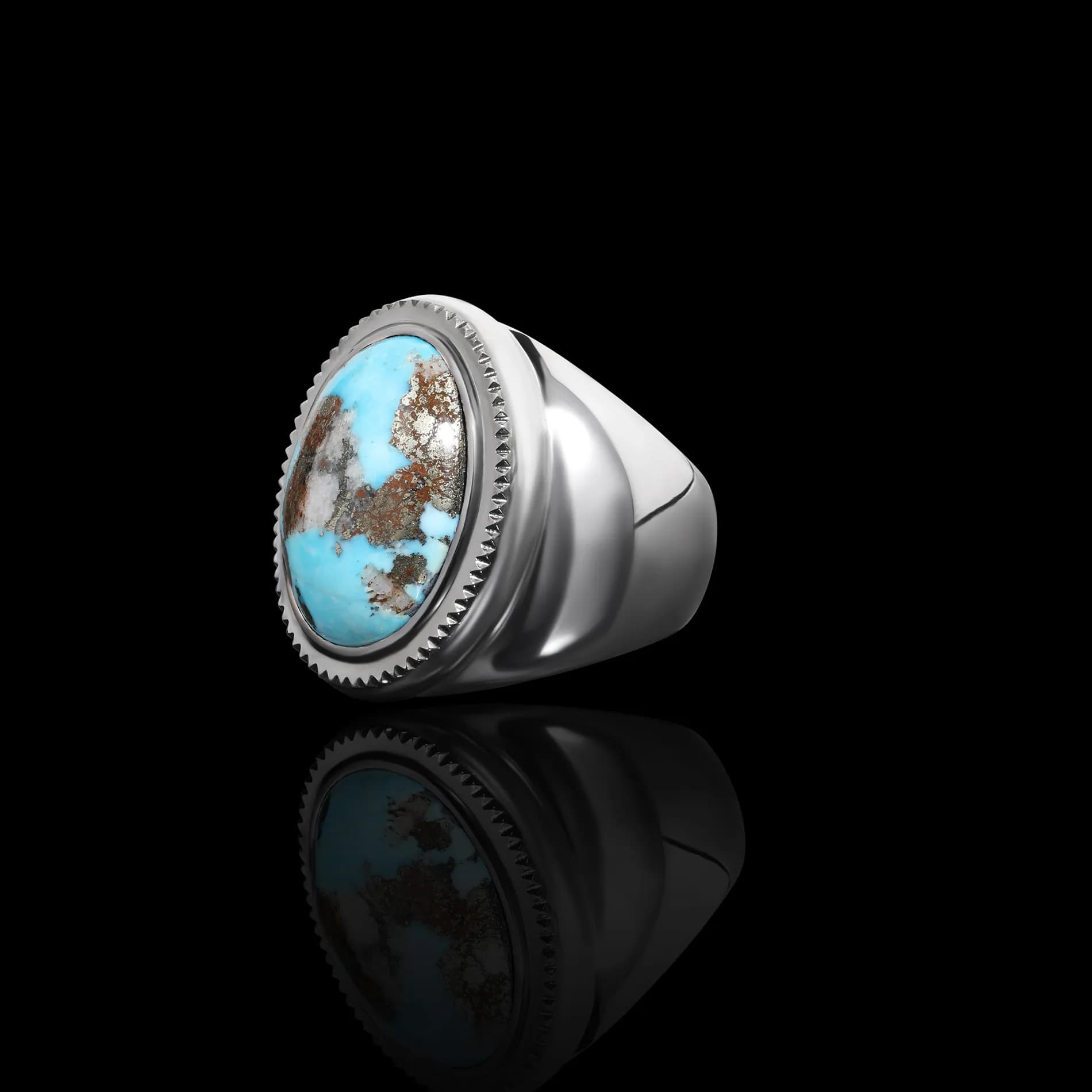 Печатка з бірюзою з білого золота Зевс R2 turqoise