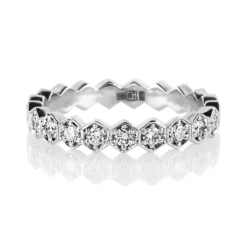 Перстень монобрендовий з цирконієм "Медові соти" з білого золота (17)