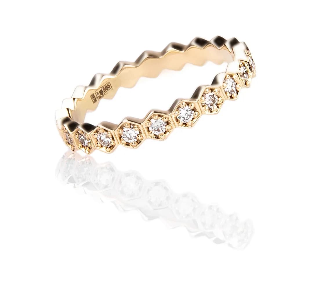 Перстень з діамантами "Медові соти" з лимонного золота 420-0176 (17)