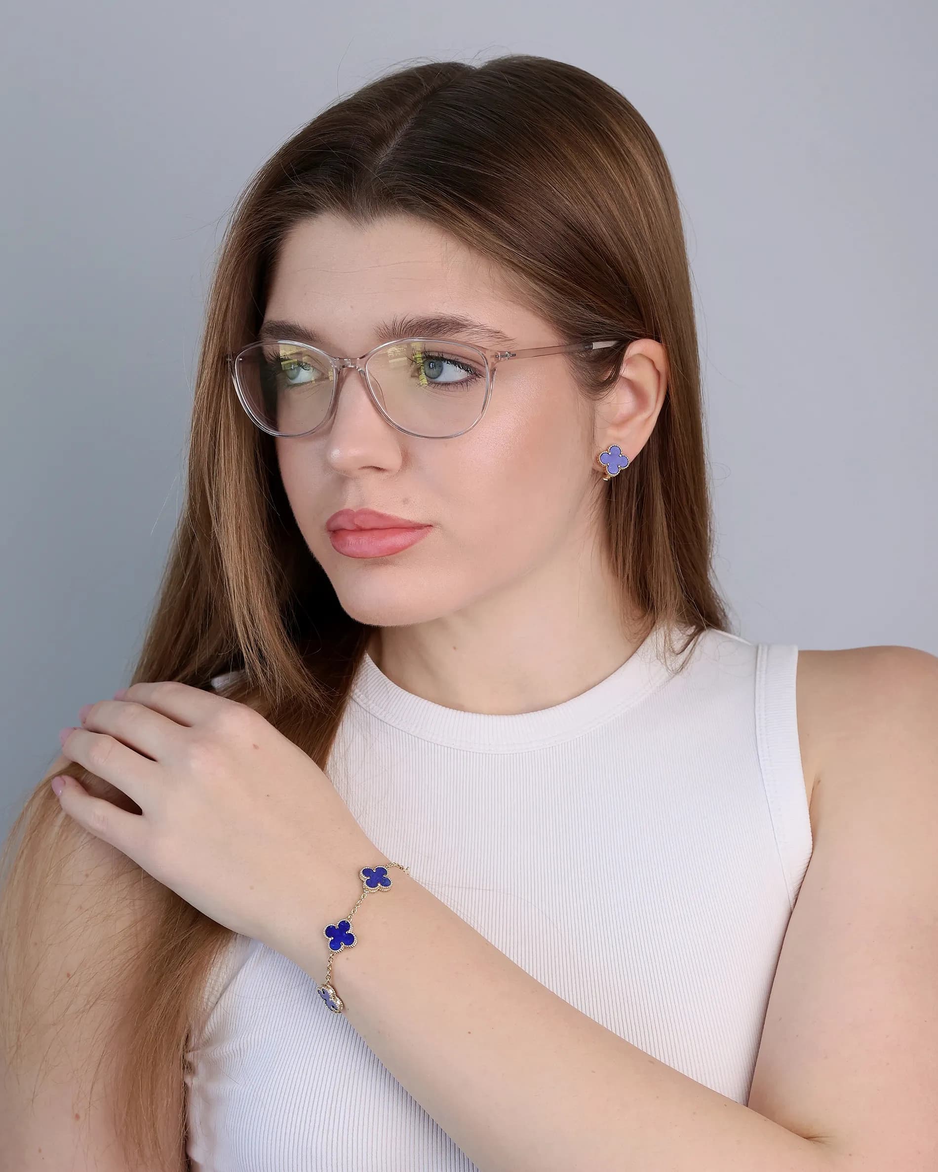 Сережки з лазуритом з жовтого золота Alhambra E4 13mm laz