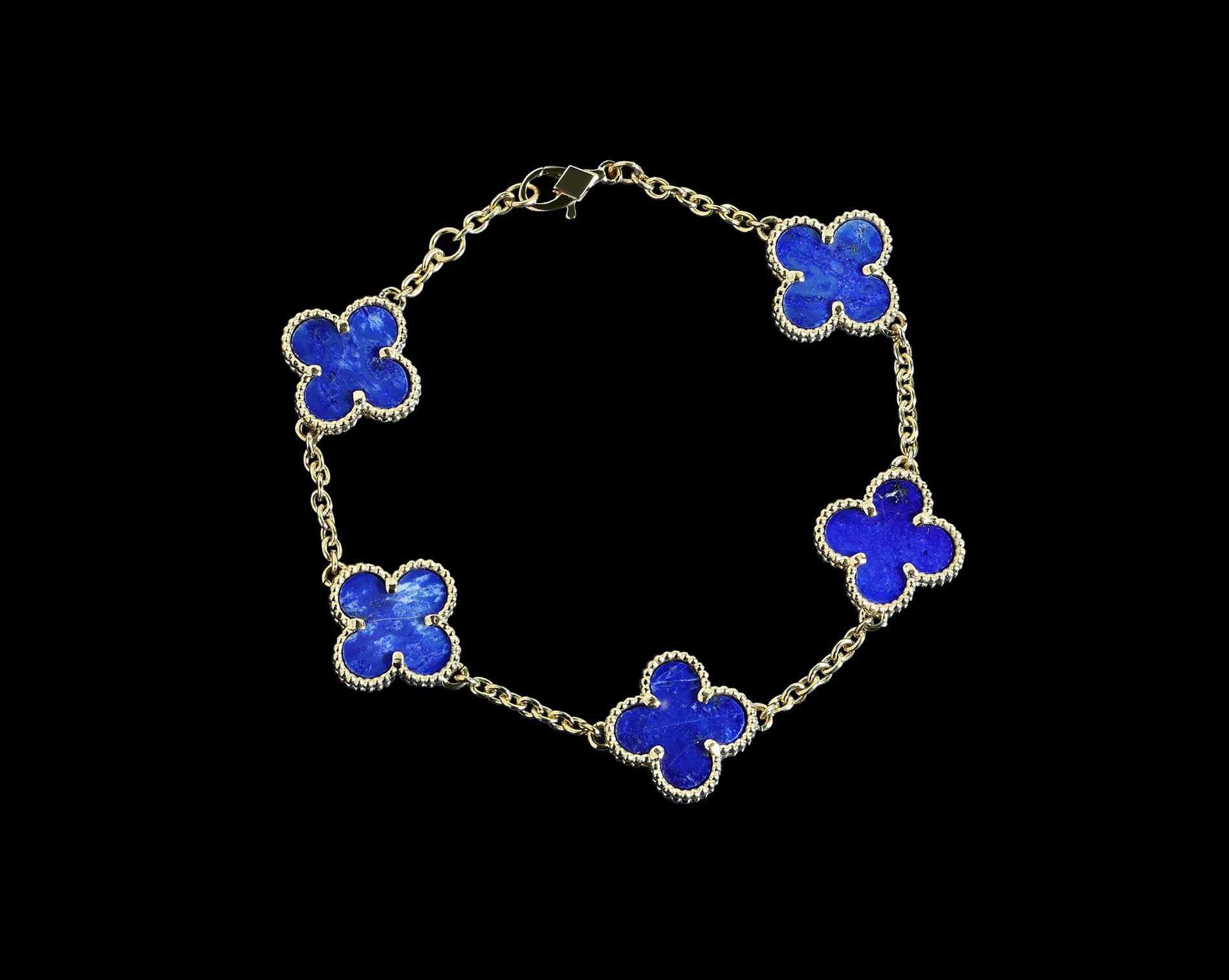 Браслет з лазуритом з жовтого золота Alhambra B4 5 motives laz