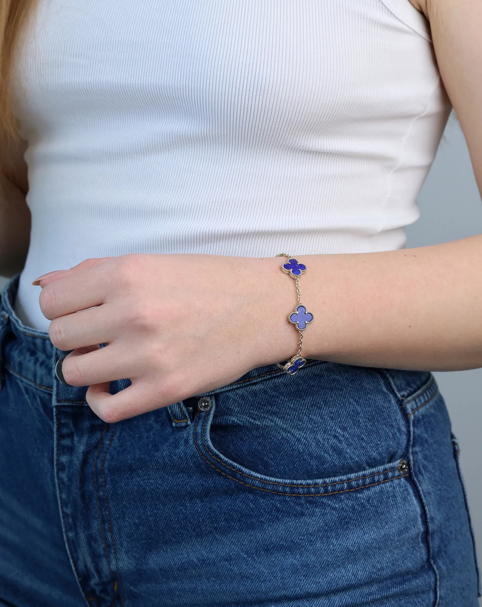 Браслет з лазуритом з жовтого золота Alhambra B4 5 motives laz