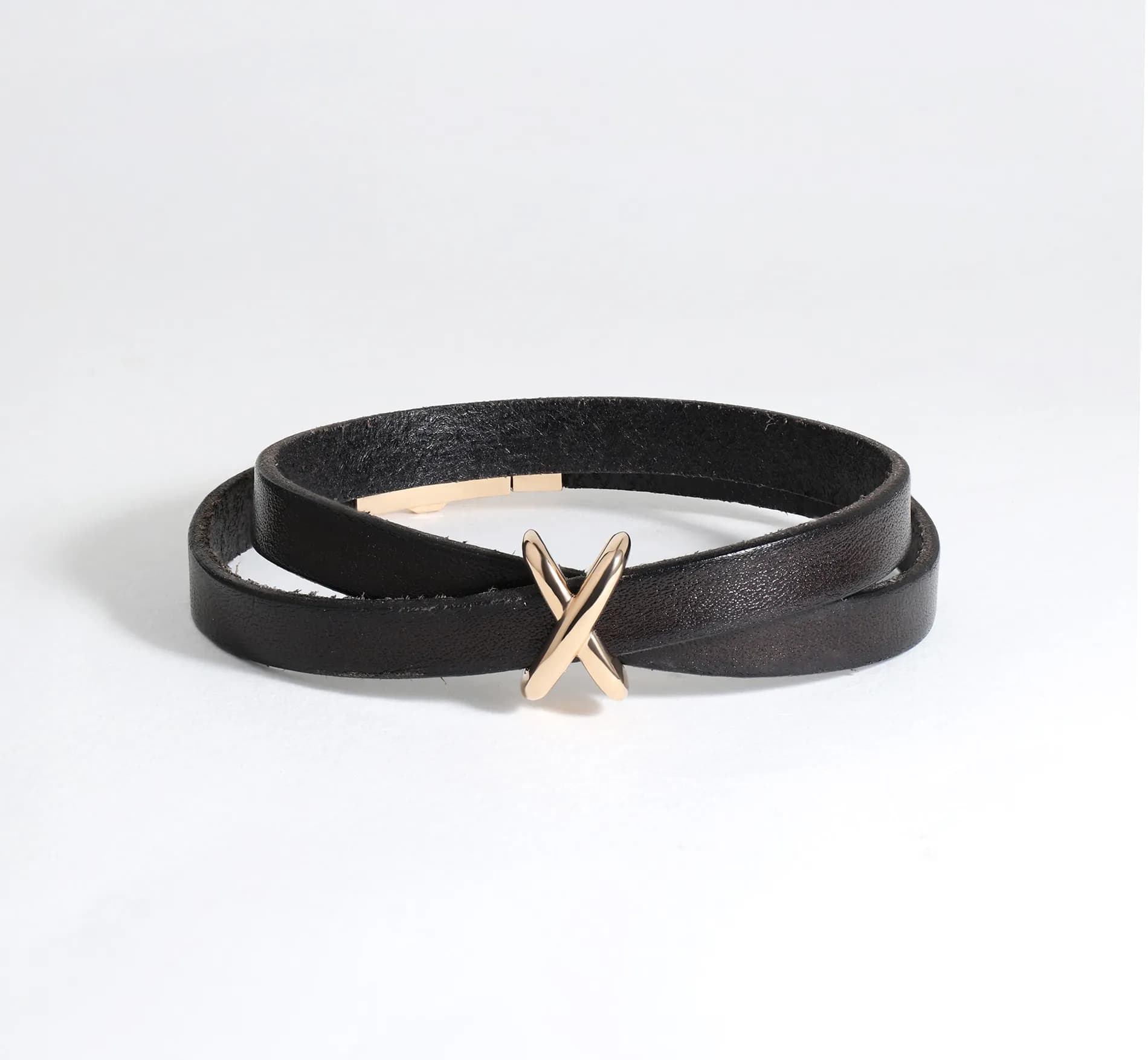 Шкіряний браслет із золотими вставками LBL F B1 03 double