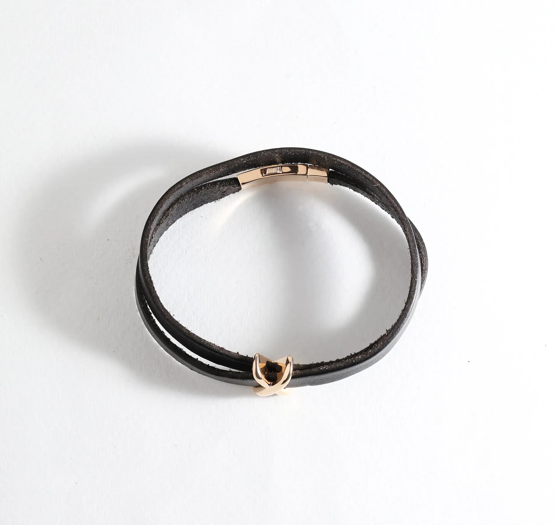 Шкіряний браслет із золотими вставками LBL F B1 03 double