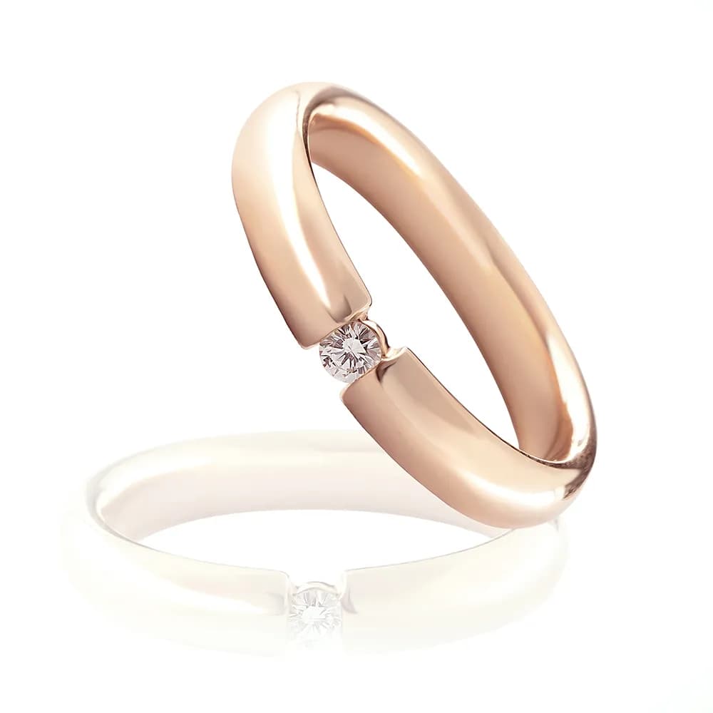 Обручка з діамантом "Полум'я" з червоного золота 110-0025