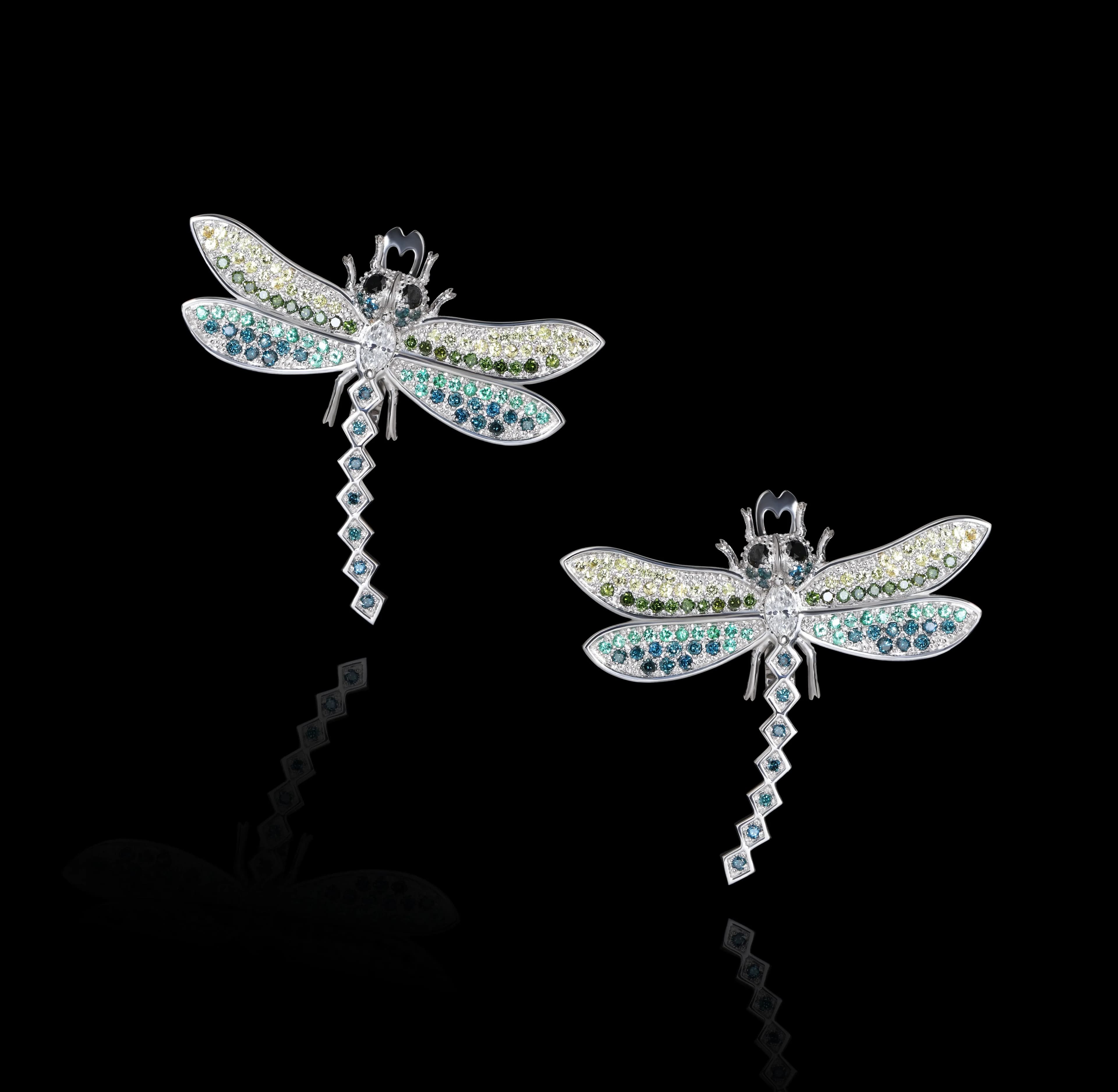 Сережки бабки з білого золота Dragonfly E2 magic diamon