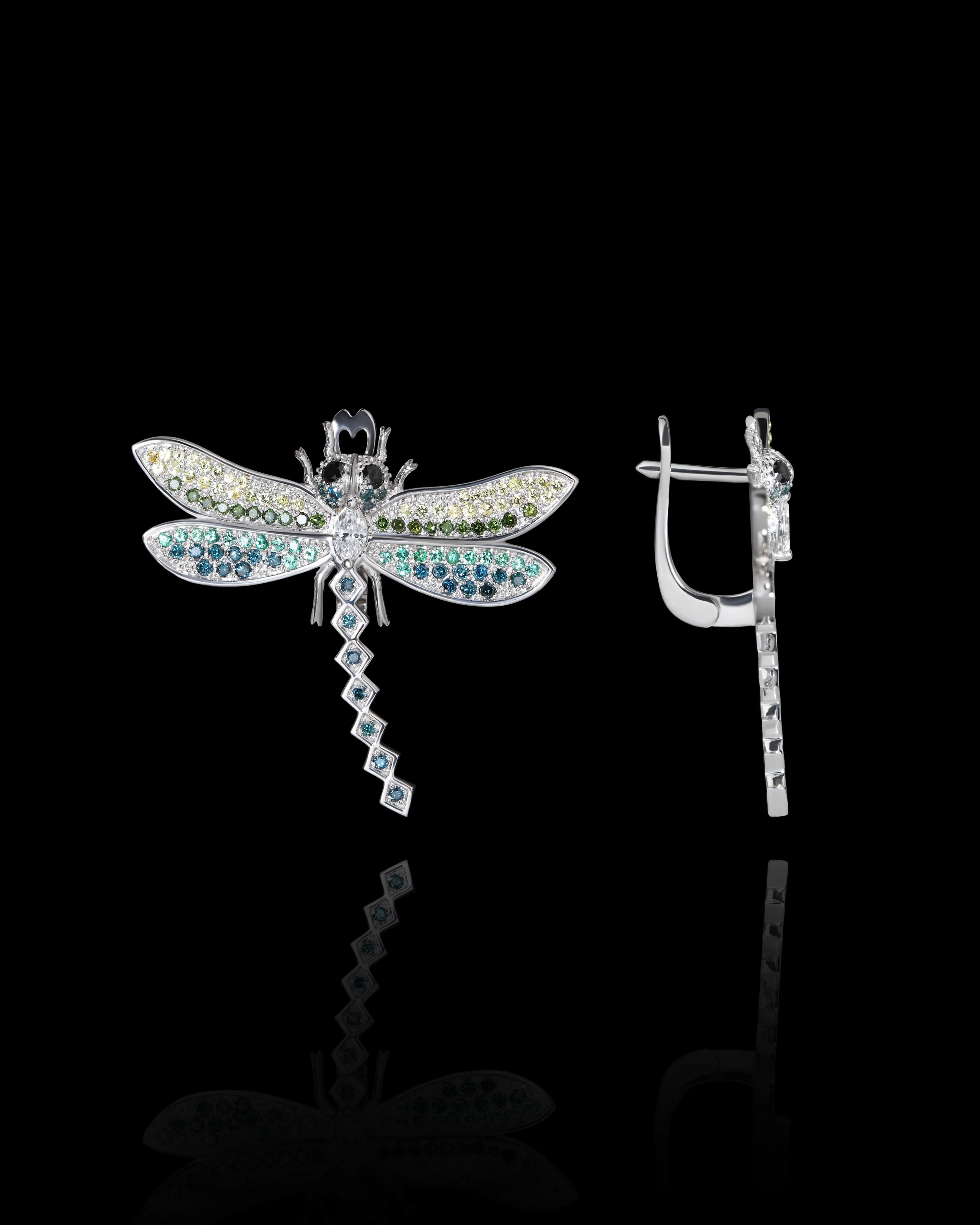 Сережки бабки з білого золота Dragonfly E2 magic diamon