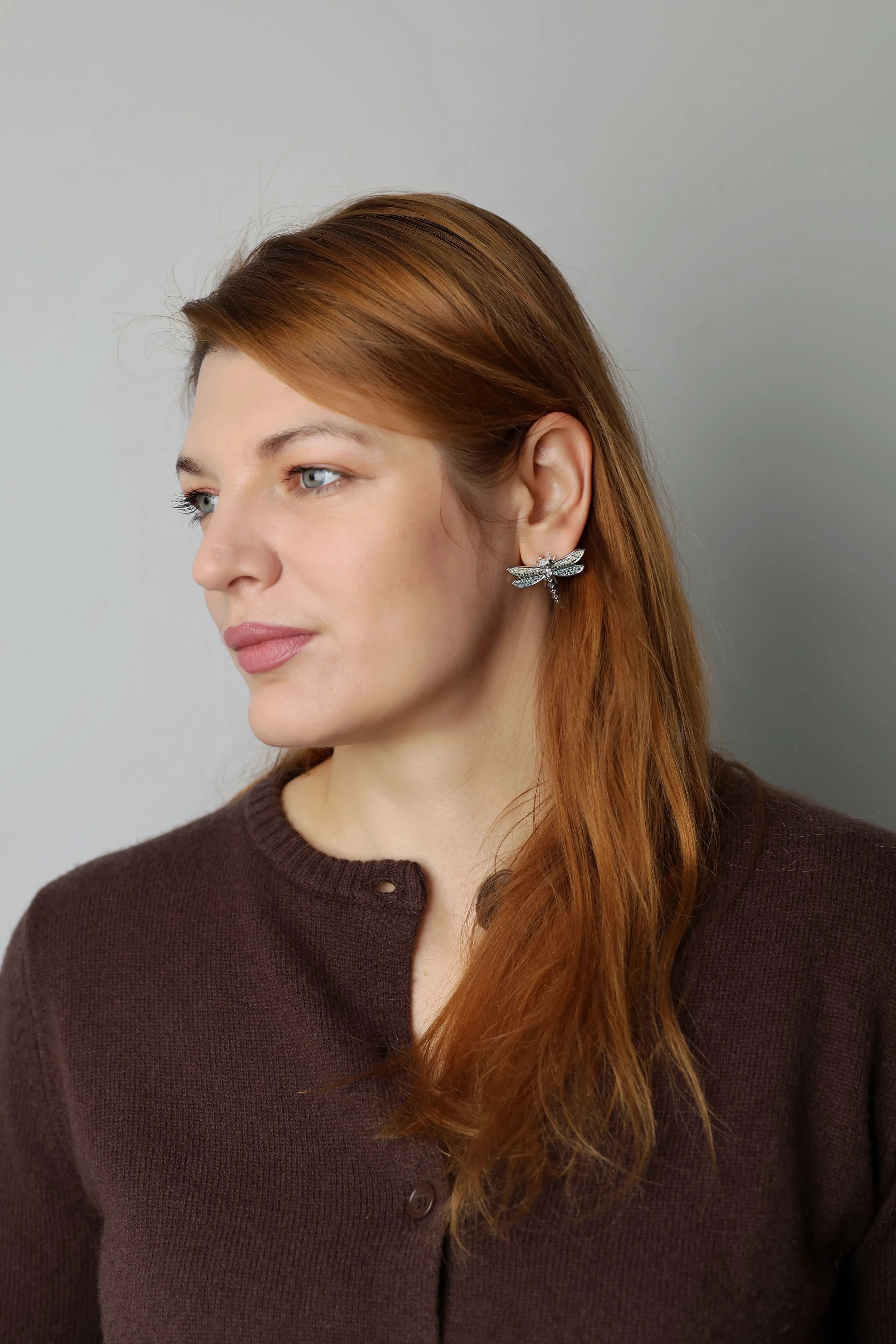 Сережки бабки з білого золота Dragonfly E2 magic diamon