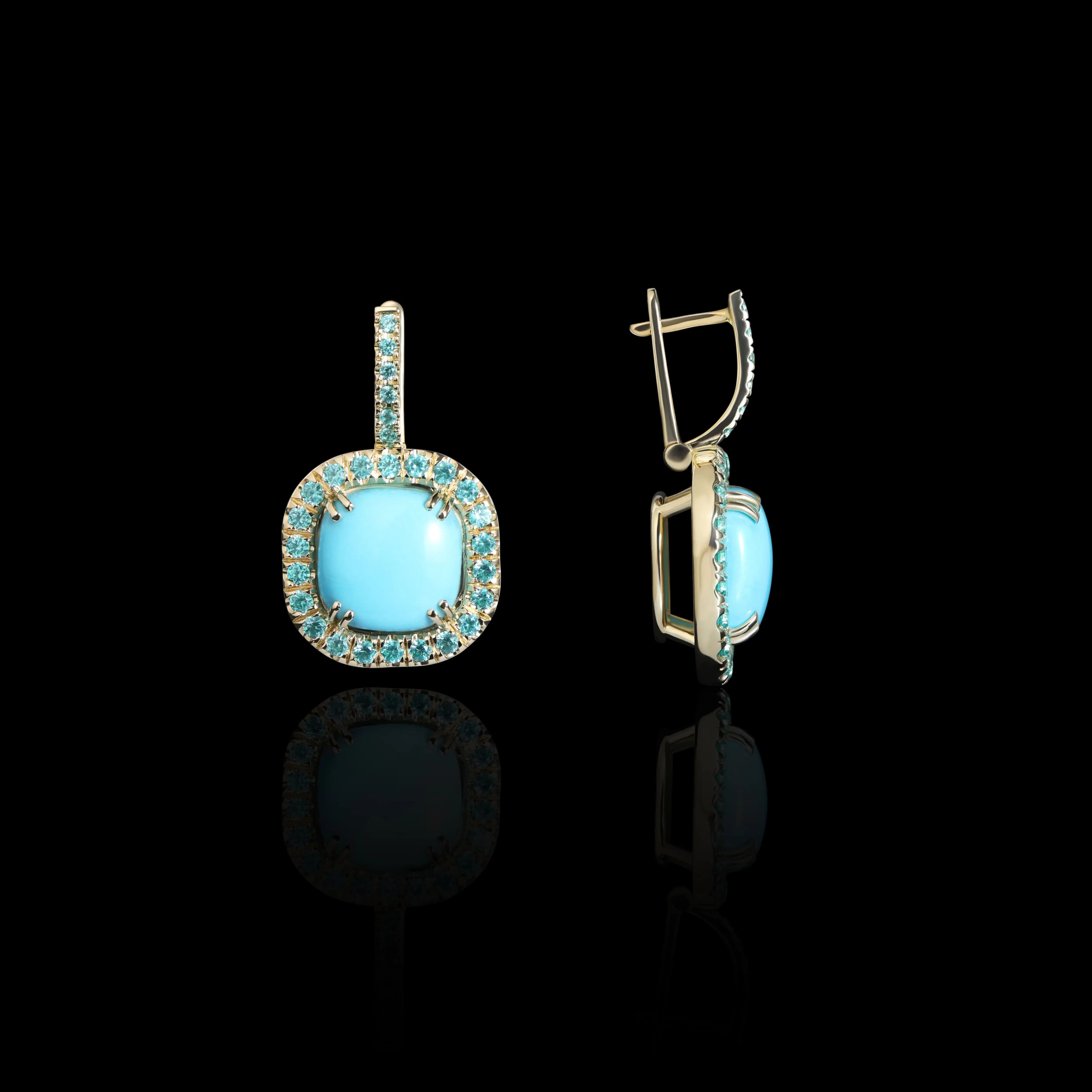 Сережки з бірюзою з жовтого золота Bora Bora cush 04 E49