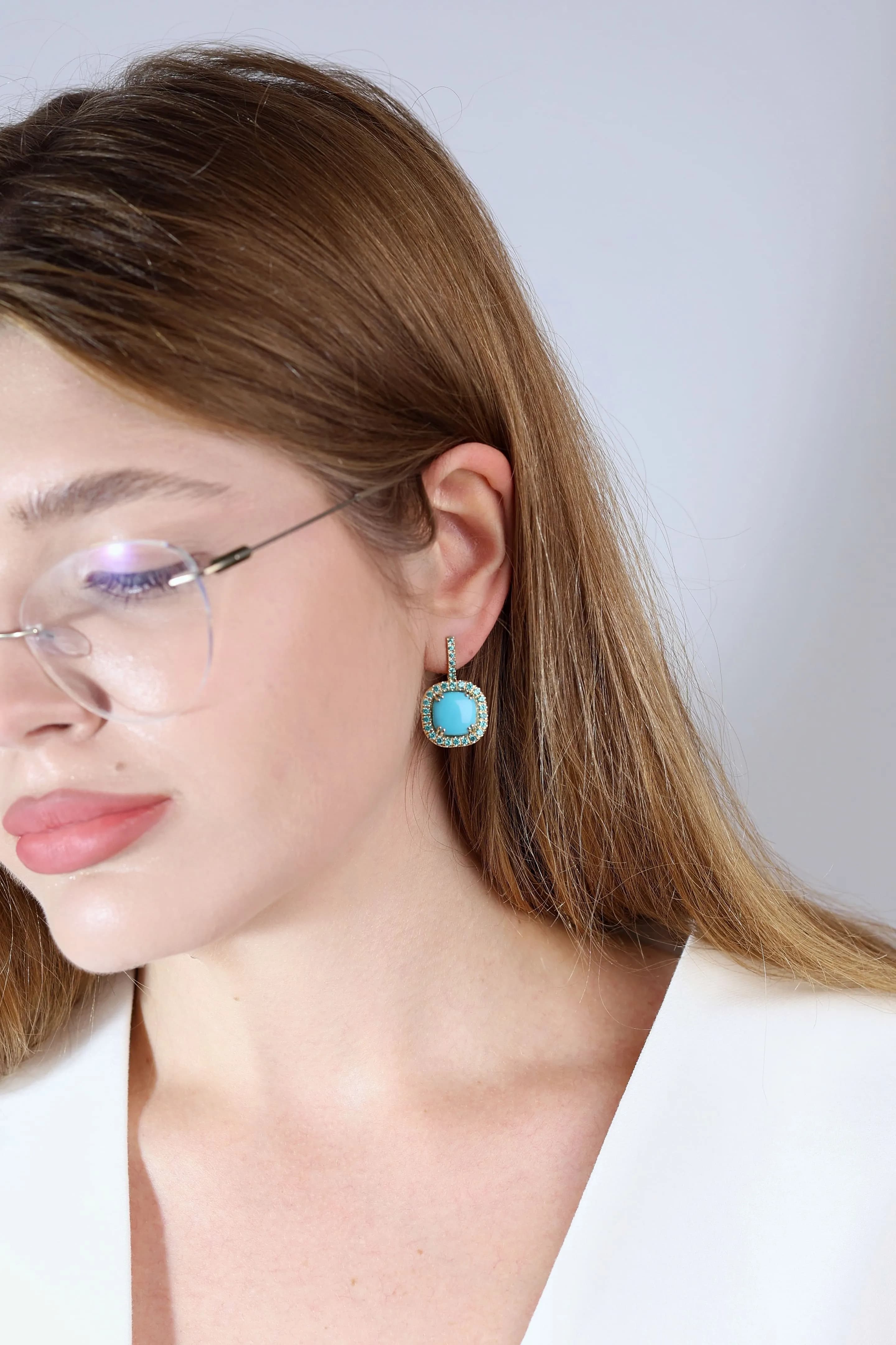 Сережки з бірюзою з жовтого золота Bora Bora cush 04 E49