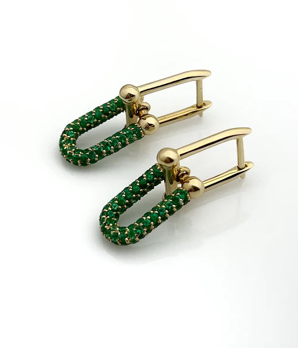 Сережки зі смарагдами з жовтого золота Секвоя E49
