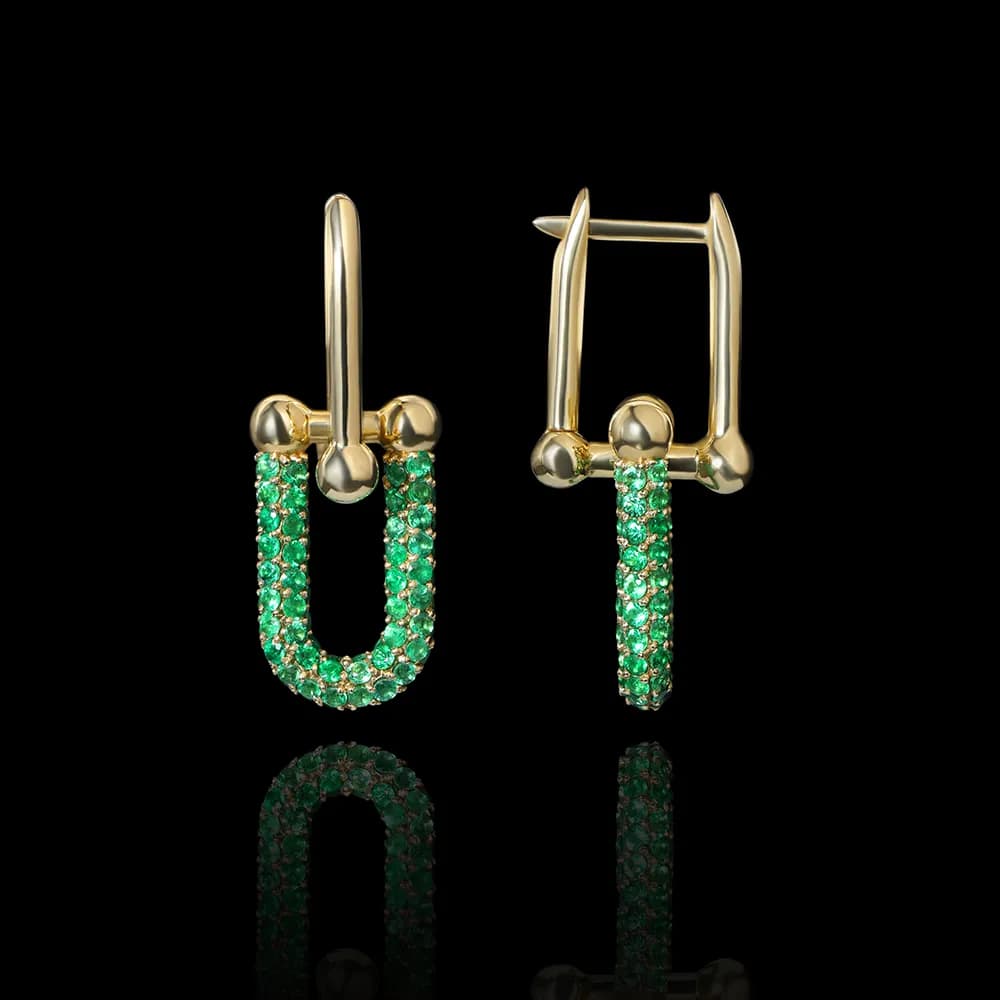 Сережки зі смарагдами з жовтого золота Секвоя E49