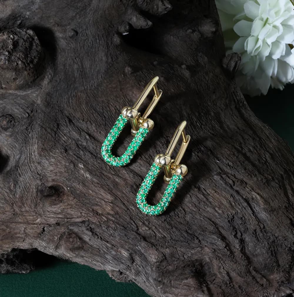 Сережки зі смарагдами з жовтого золота Секвоя E49