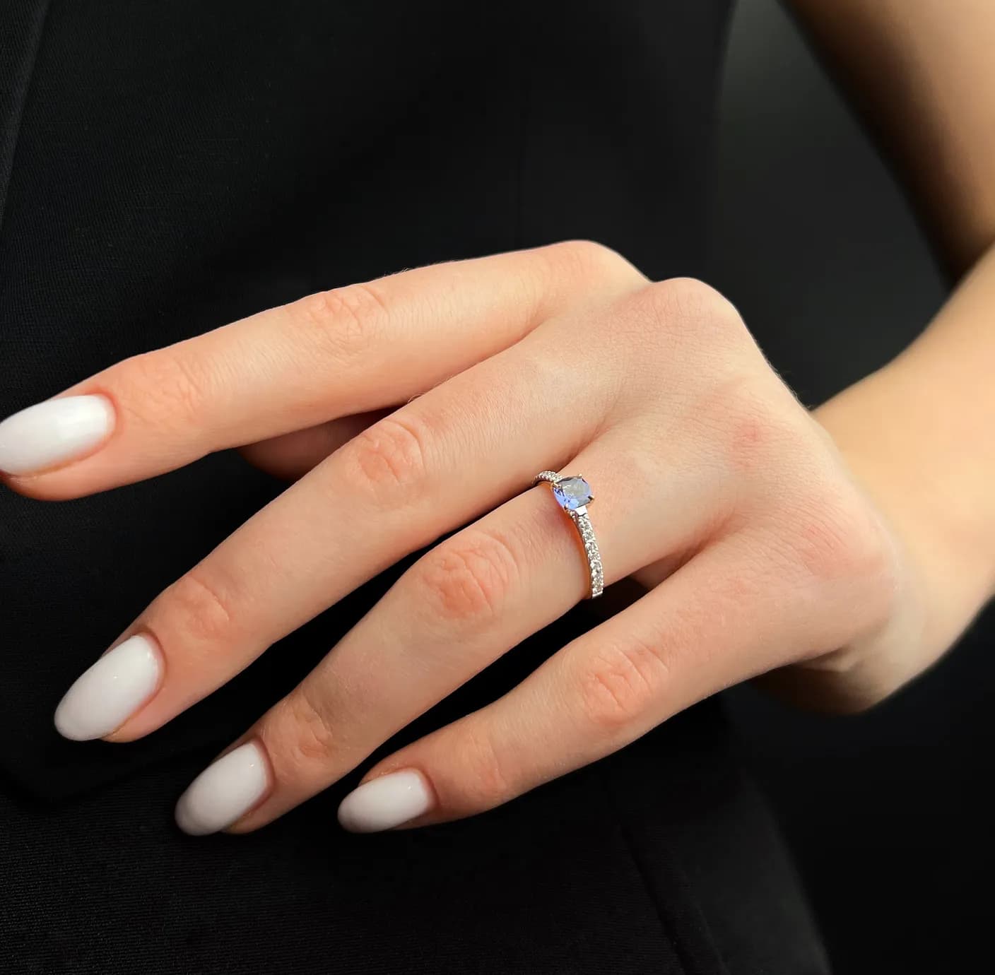 Каблучка з сапфіром та діамантами "Вечірнє сонце" 18k