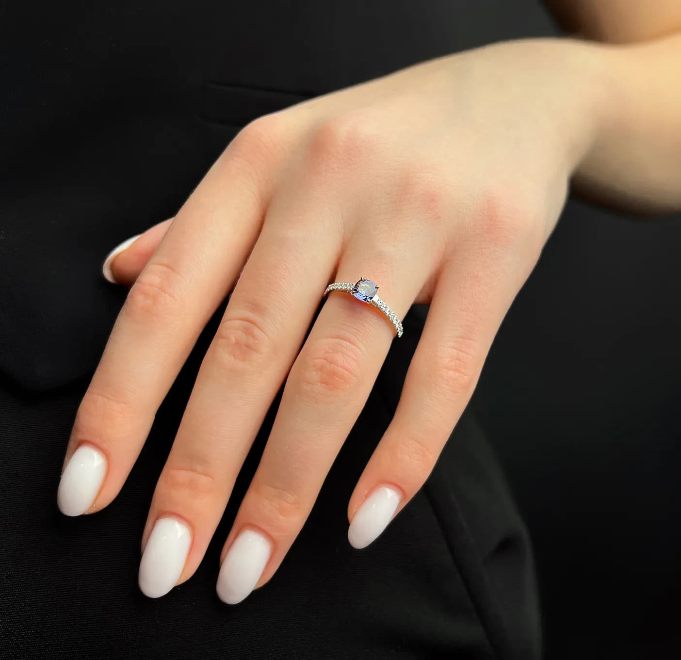 Каблучка з сапфіром та діамантами "Вечірнє сонце" 18k